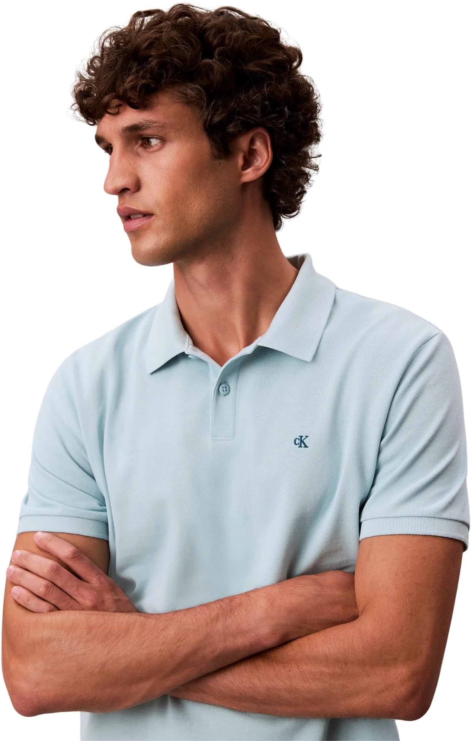 Calvin Klein Polo Maniche Corte Monogram Pique in Cotone, Blu (Stratosphere), S - immagine 3