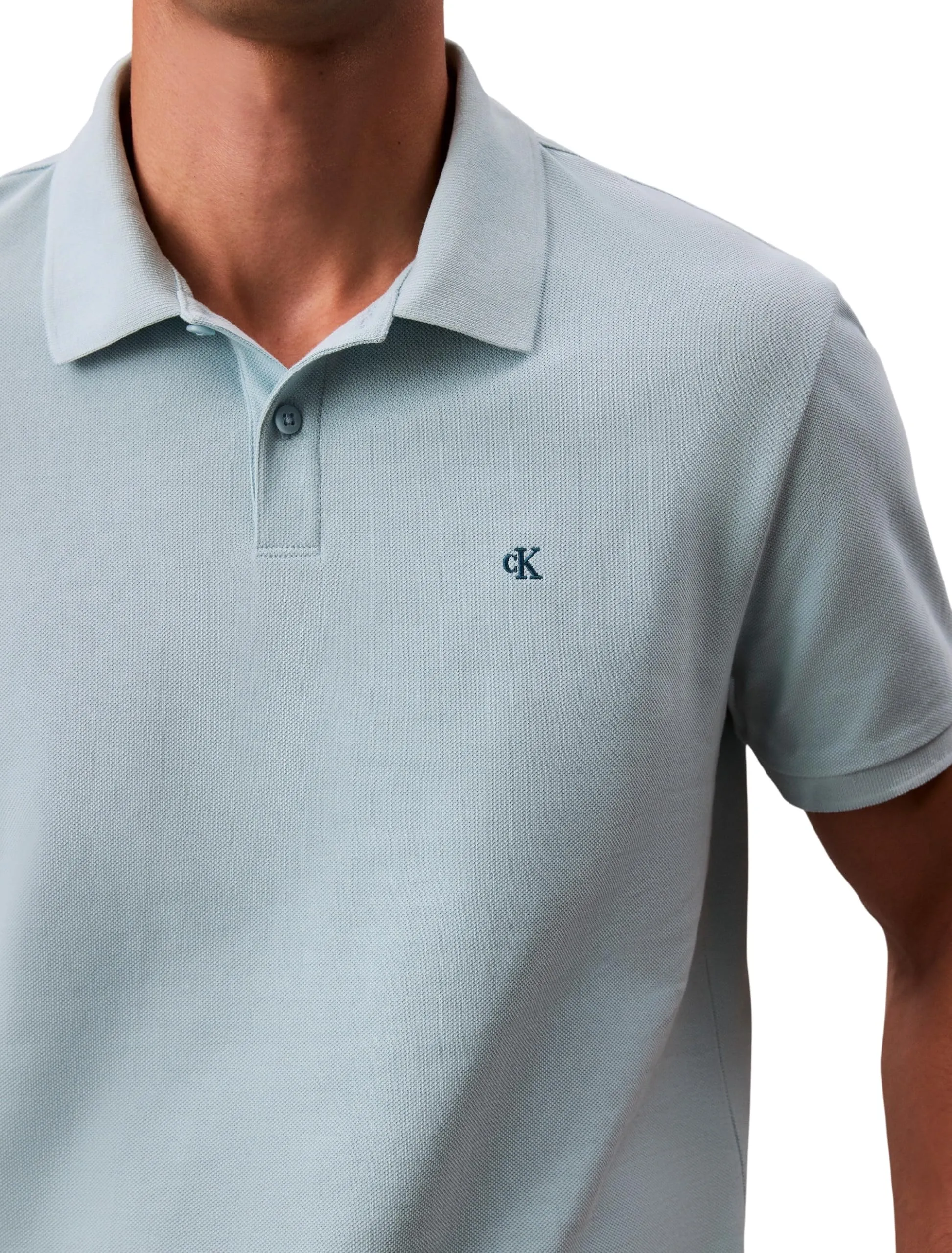 Calvin Klein Polo Maniche Corte Monogram Pique in Cotone, Blu (Stratosphere), S - immagine 4