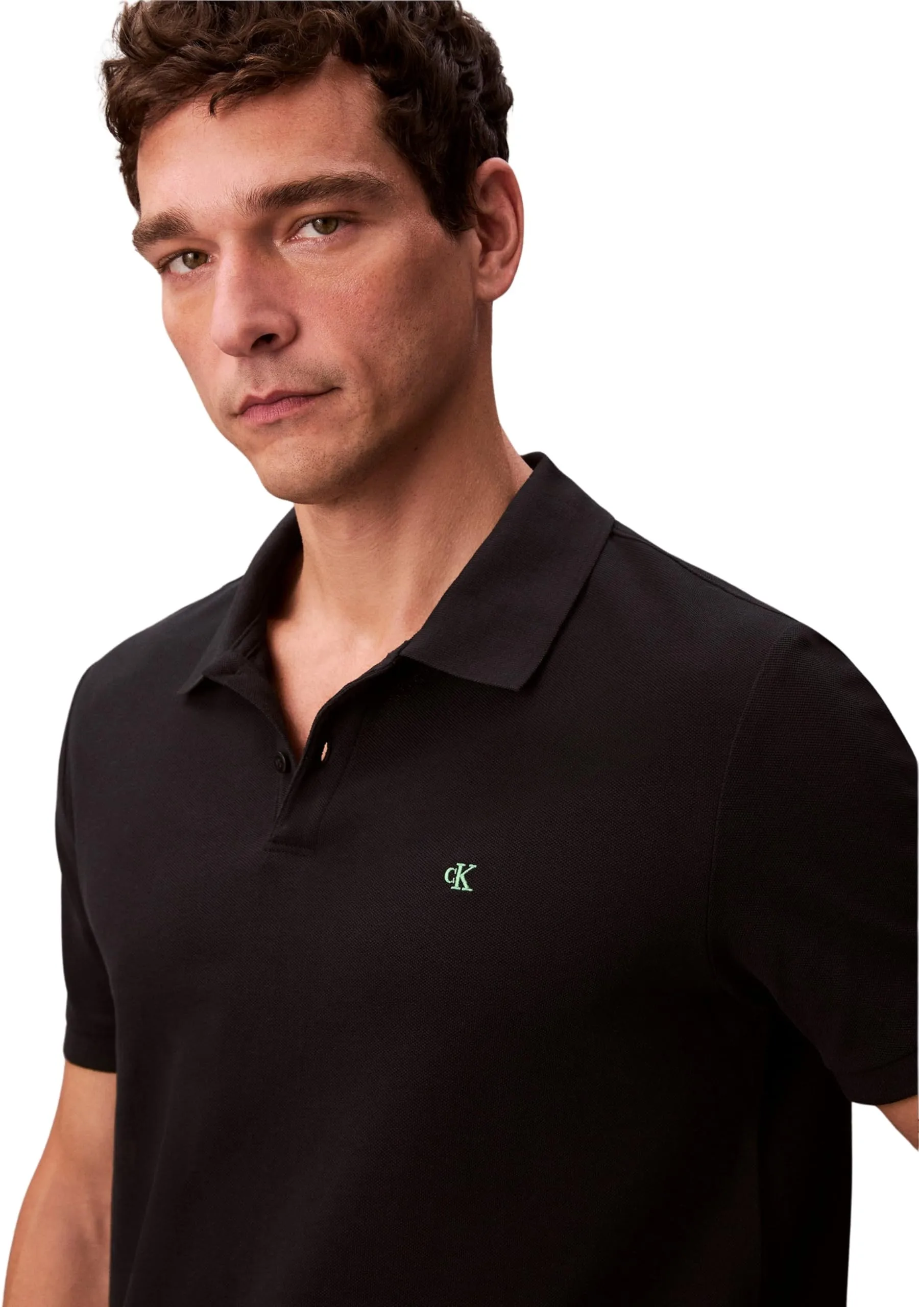 Calvin Klein Uomo Maglietta Polo Maniche Corte Monogram Pique in Cotone, Nero, XL - immagine 3