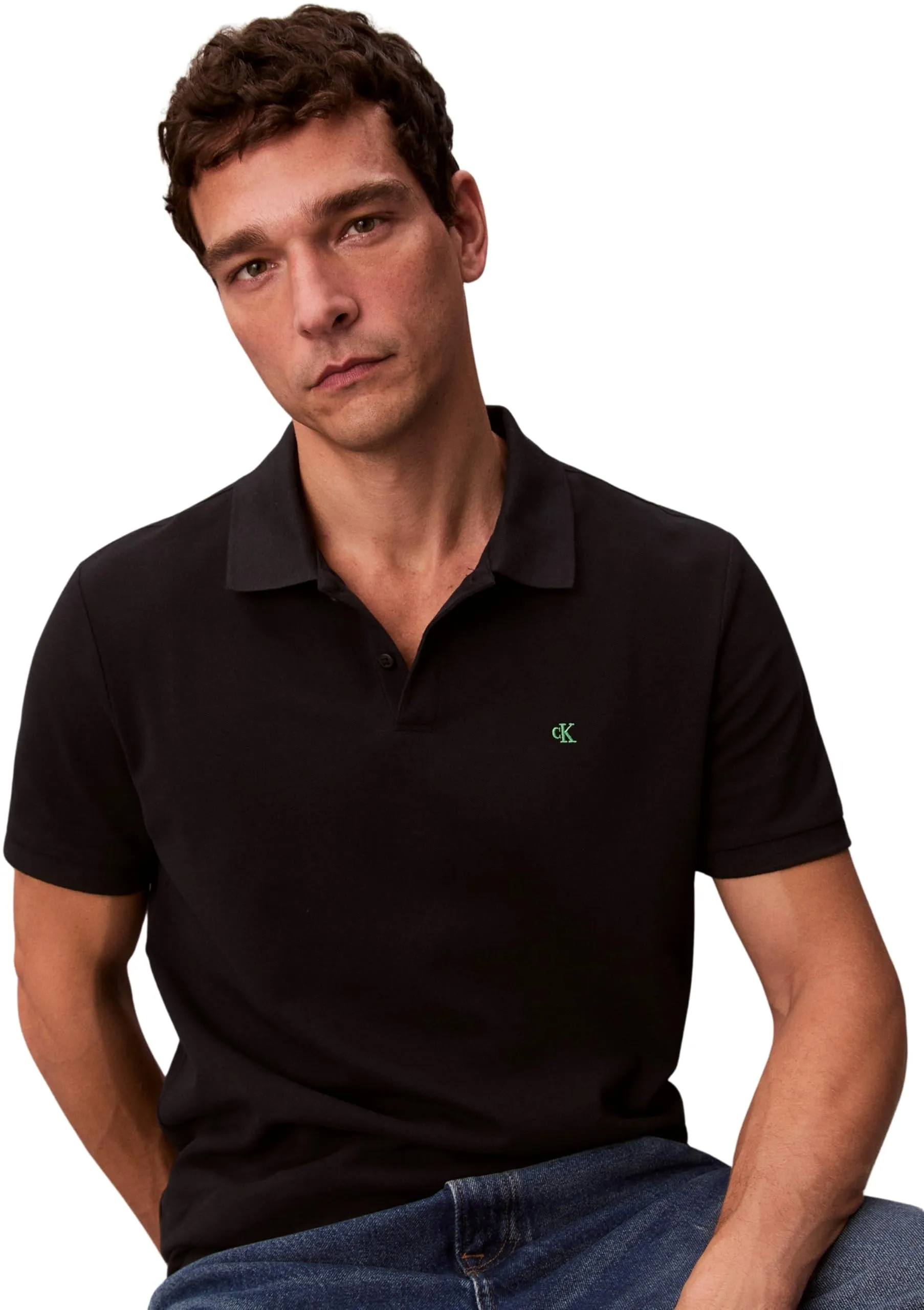 Calvin Klein Uomo Maglietta Polo Maniche Corte Monogram Pique in Cotone, Nero, XS - immagine 5