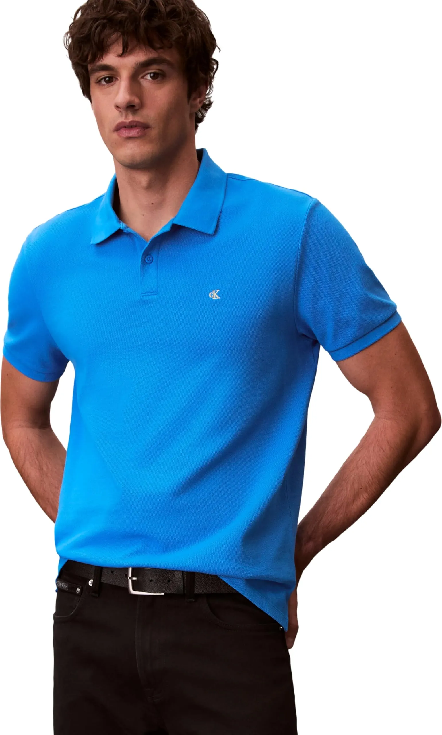 Calvin Klein Polo Monogram Pique in Cotone, French Blue, M - immagine 3