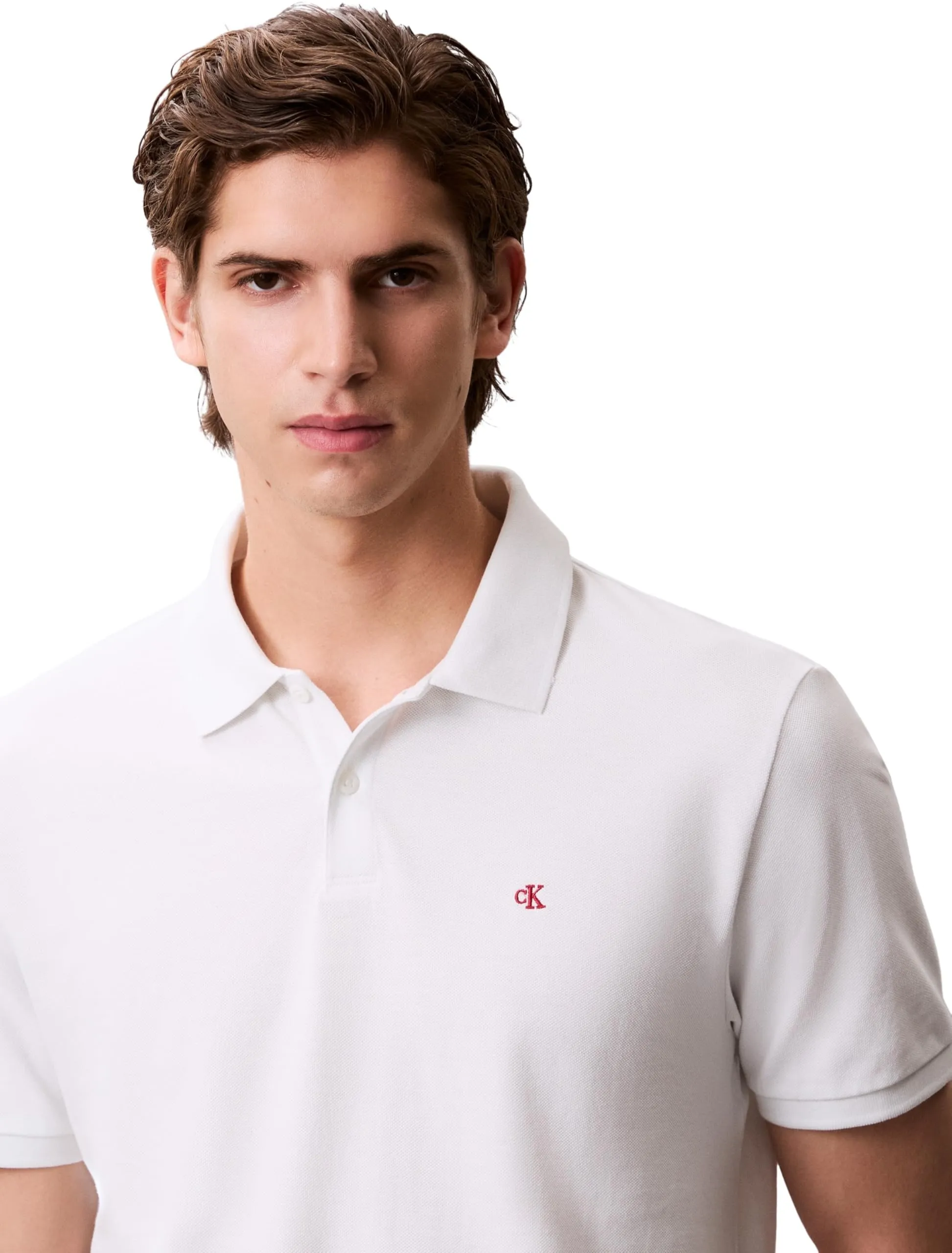 Calvin Klein Uomo Maglietta Polo Maniche Corte Monogram Pique in Cotone, Bianco (Blanc De Blanc), XS - immagine 4