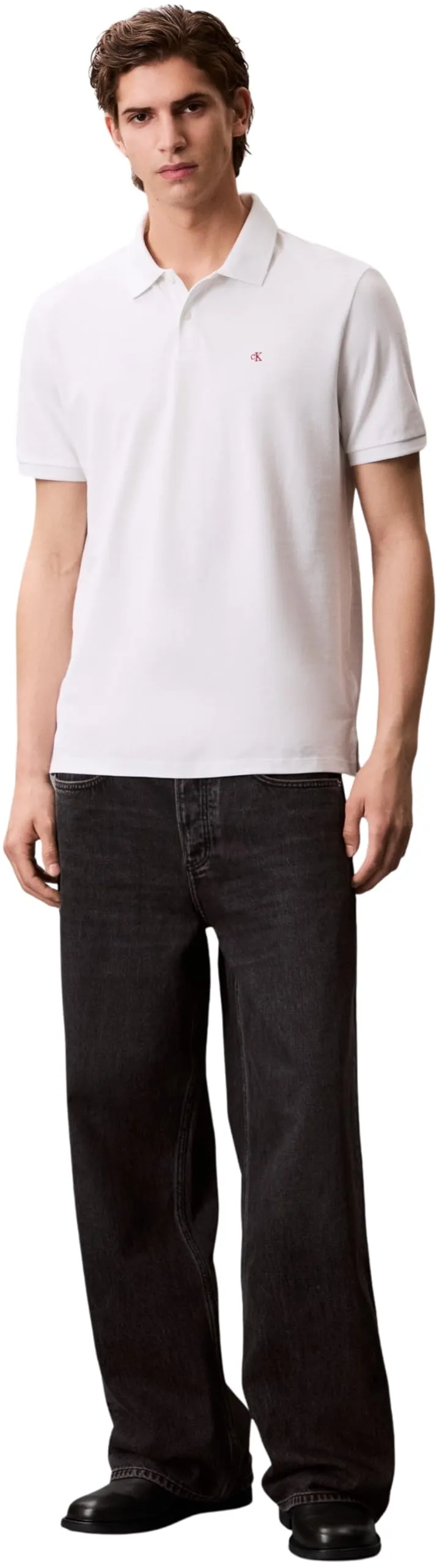Calvin Klein Uomo Maglietta Polo Maniche Corte Monogram Pique in Cotone, Bianco (Blanc De Blanc), XS - immagine 5
