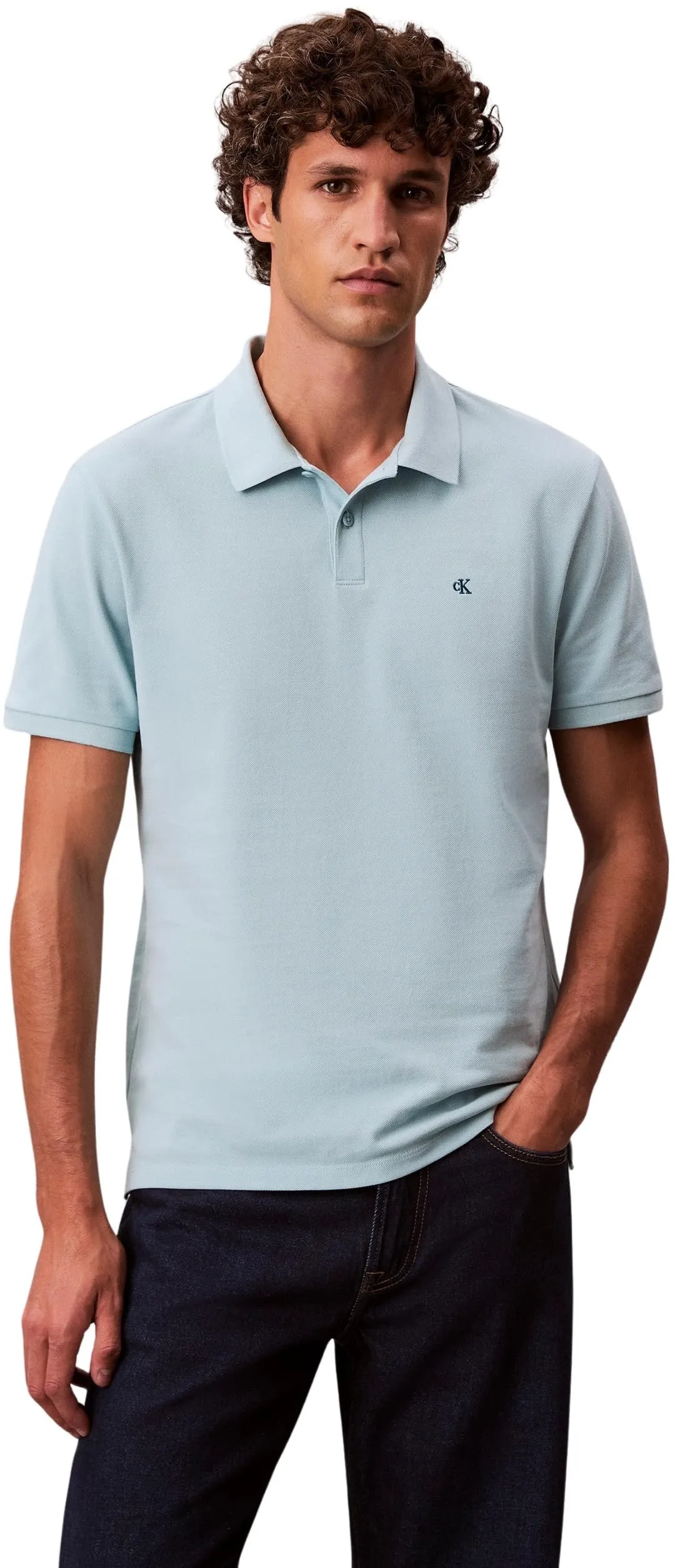 Calvin Klein Uomo Maglietta Polo Maniche Corte Monogram Pique in Cotone, Blu Stratosphere, XL - immagine 1