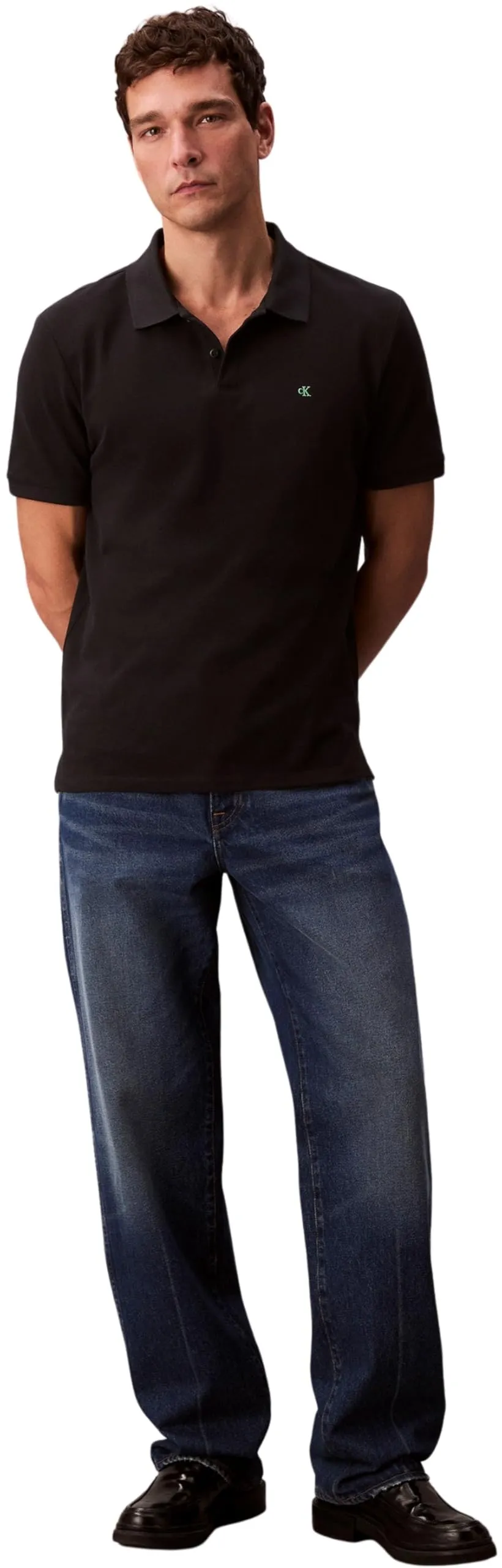Calvin Klein Monogram Pique Cotton Short Sleeve Polo Shirt, Black, S - immagine 6