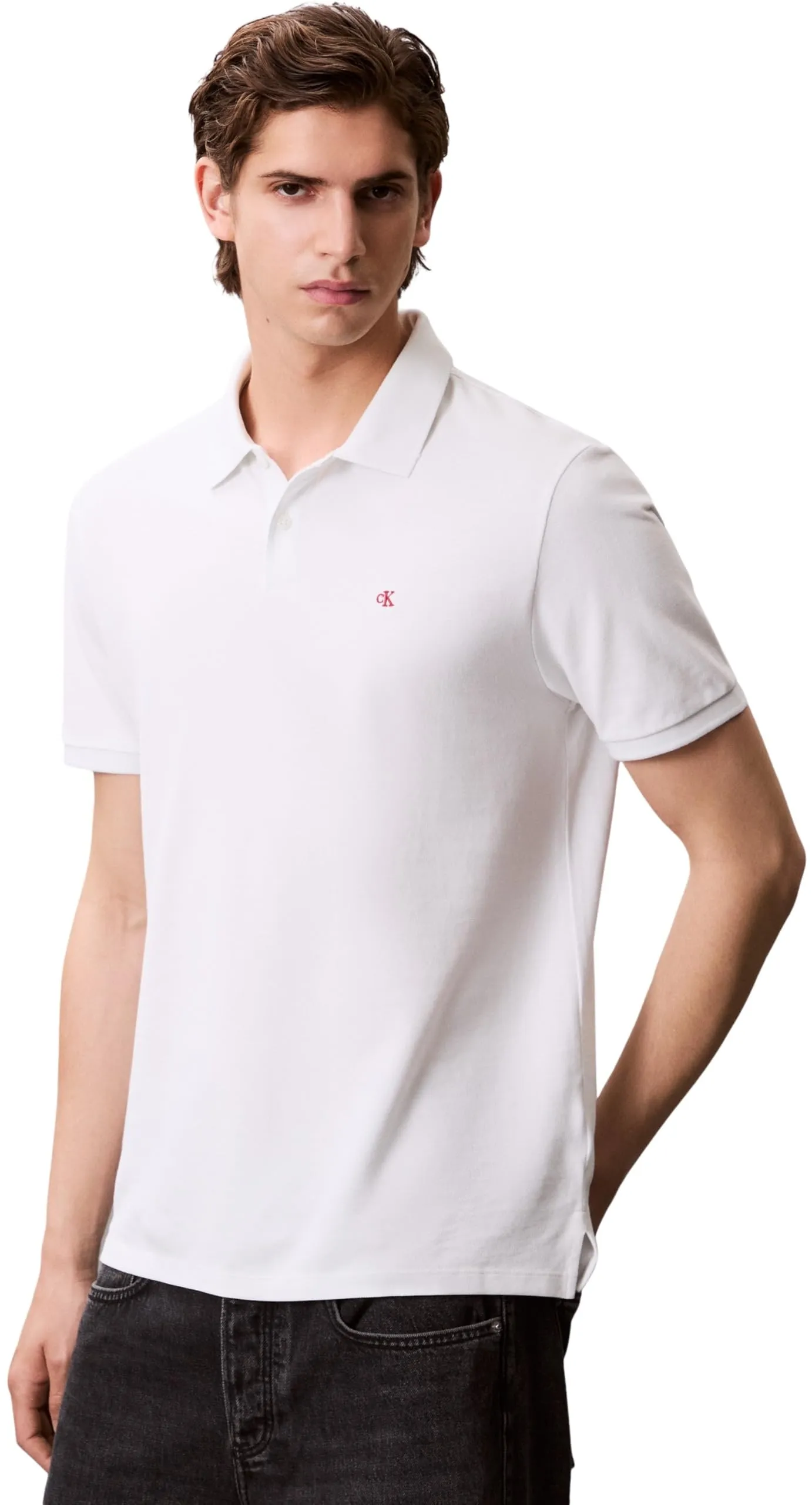 Calvin Klein Polo Monogram Pique in Cotone, Bianco (Blanc De Blanc), L - immagine 3