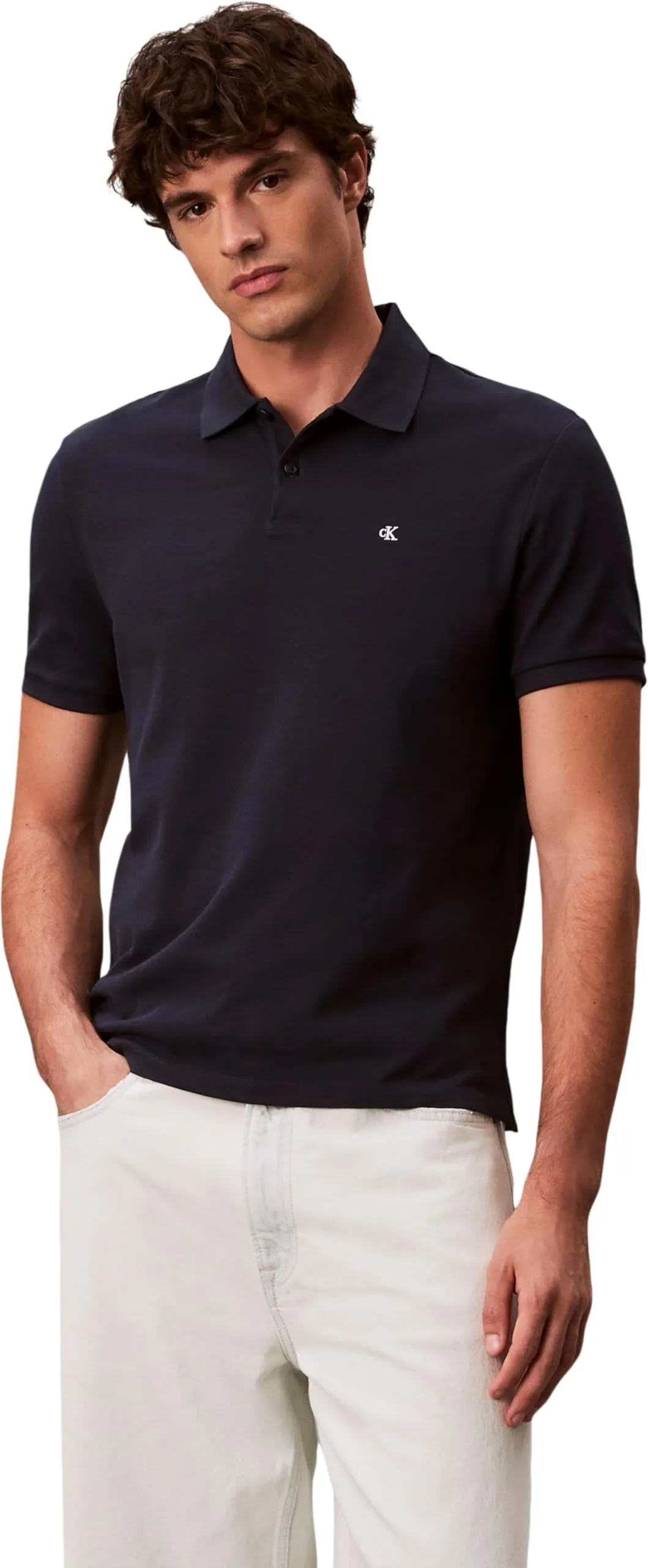 Calvin Klein Uomo Maglietta Polo Maniche Corte Monogram Pique in Cotone, Blu (Dark Sapphire), XL - immagine 1