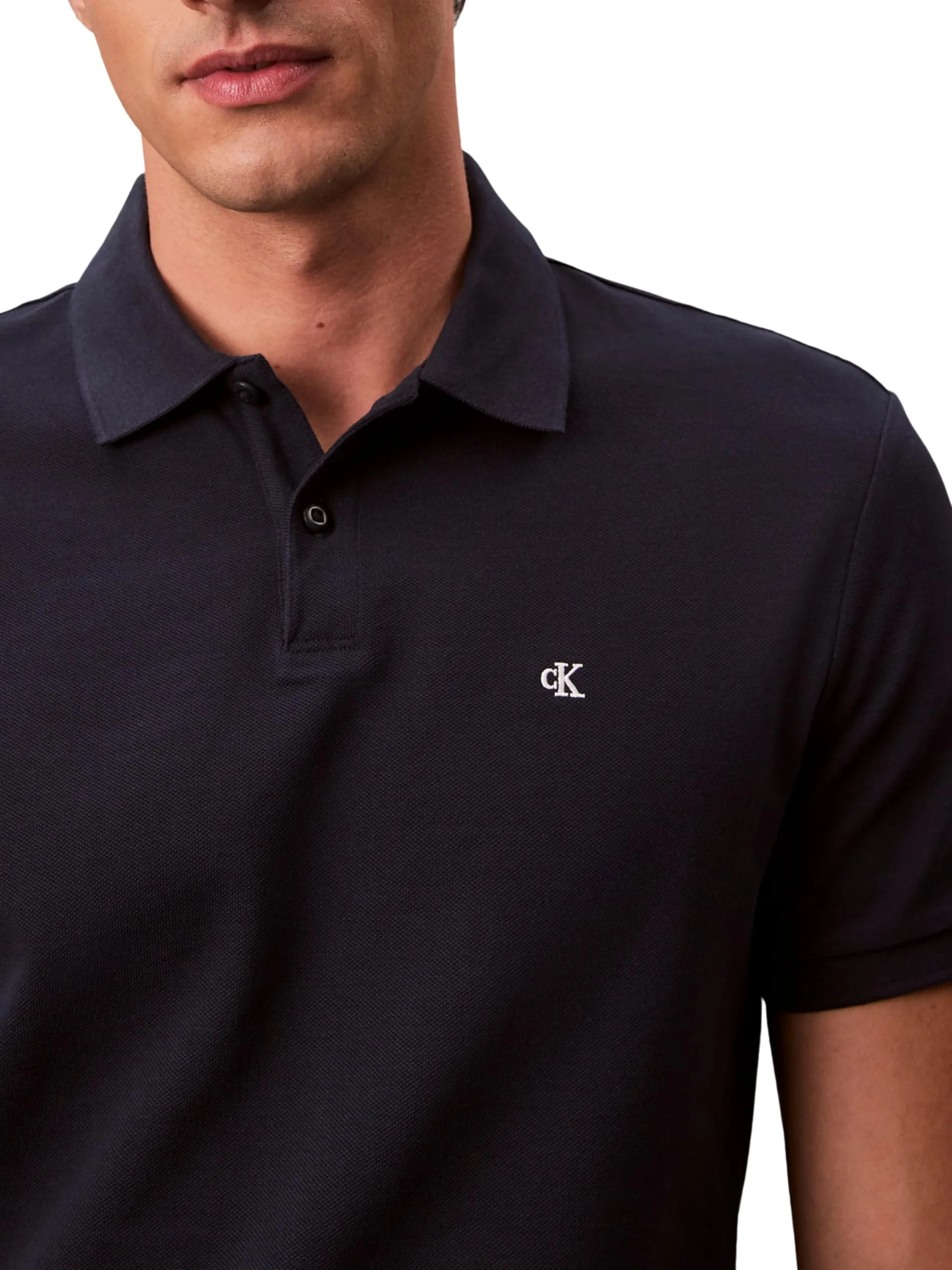 Calvin Klein Maglietta Polo Maniche Corte Monogram Pique in Cotone, Blu (Dark Sapphire), M - immagine 3