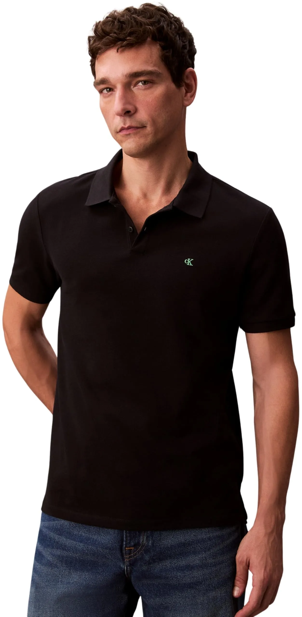 Calvin Klein Monogram Pique Cotton Short Sleeve Polo Shirt, Black, 2XL - immagine 1