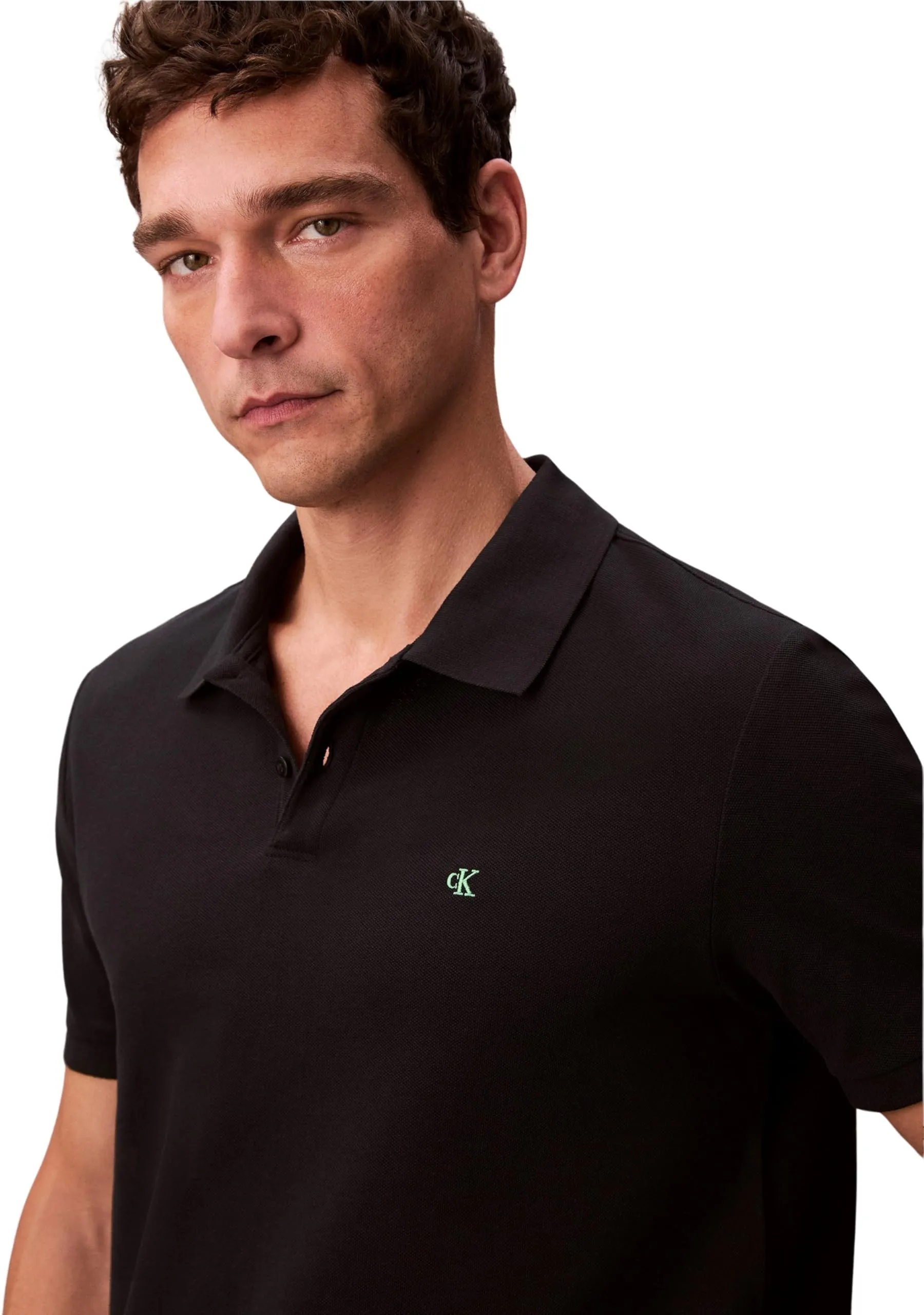Calvin Klein Monogram Pique Cotton Short Sleeve Polo Shirt, Black, 2XL - immagine 4