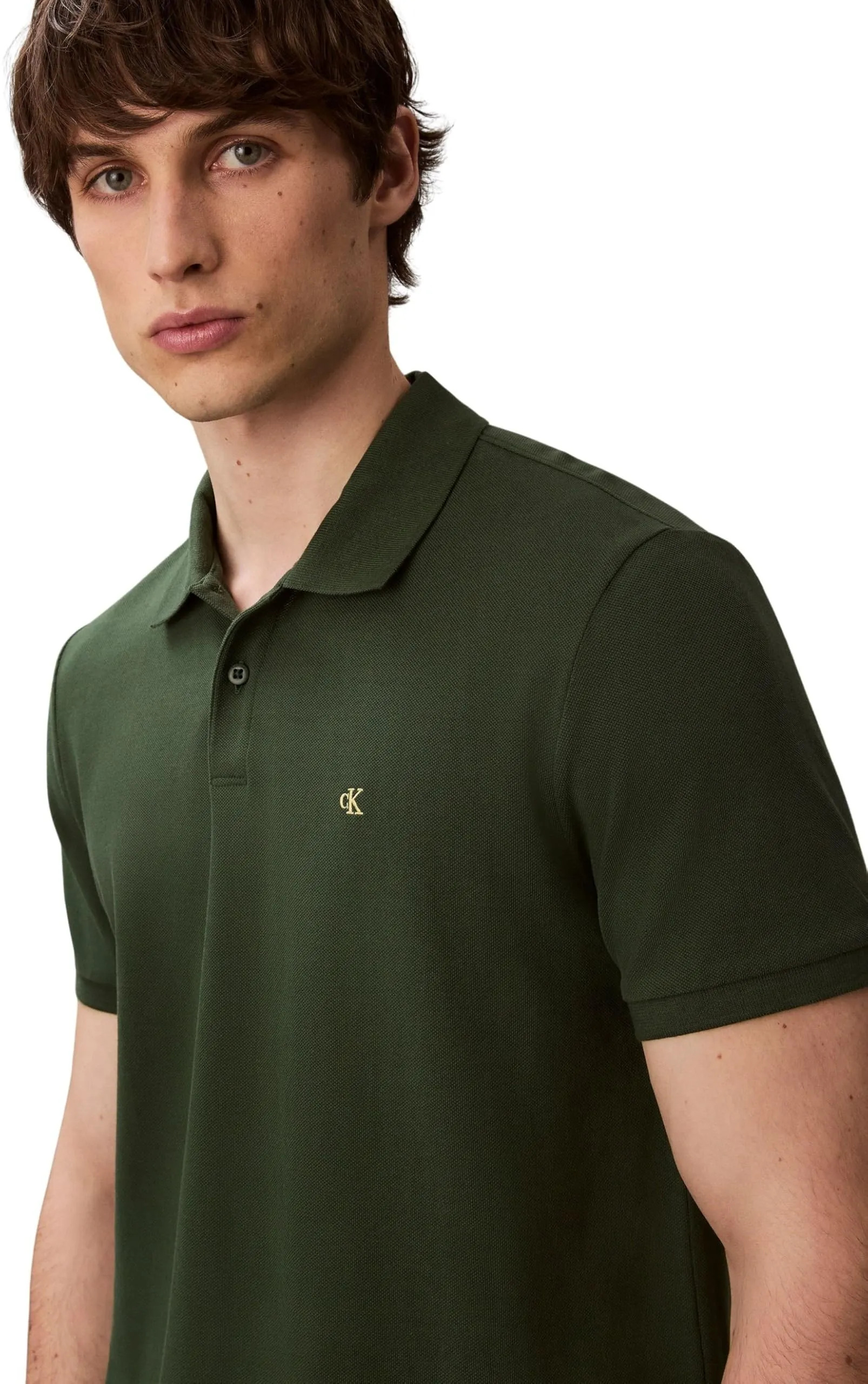 Calvin Klein Polo Maniche Corte Monogram Pique in Cotone, Verde Sycamore, XXL - immagine 3