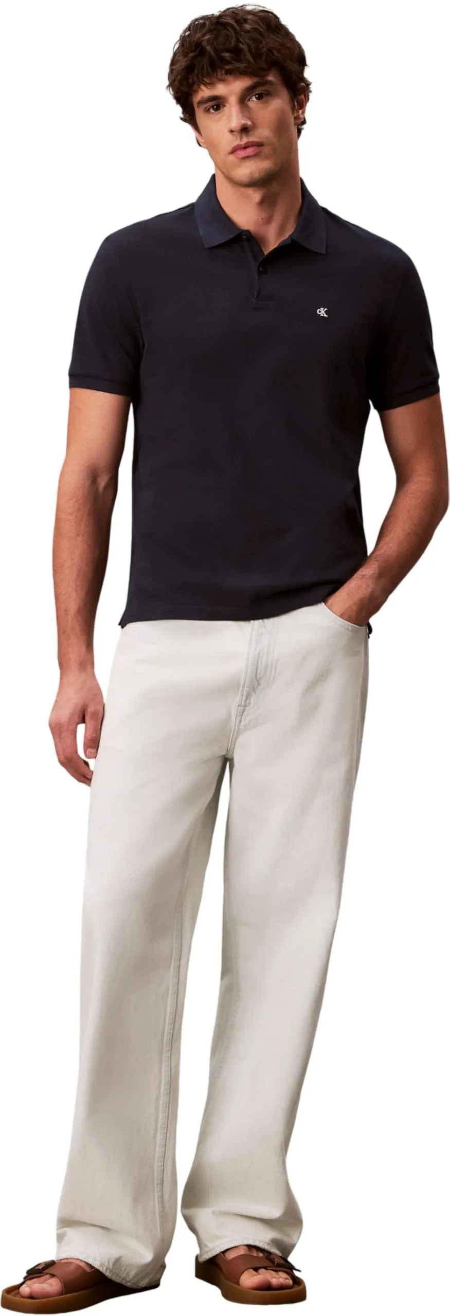 Calvin Klein Maglietta Polo Maniche Corte Monogram Pique in Cotone, Blu Dark Sapphire, L - immagine 4