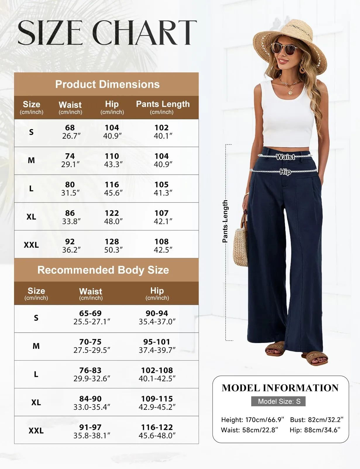 heekpek Pantaloni in Lino Donna Estivi Gamba Larga Vita Alta con Tasche, Blu Navy, XXL - immagine 6