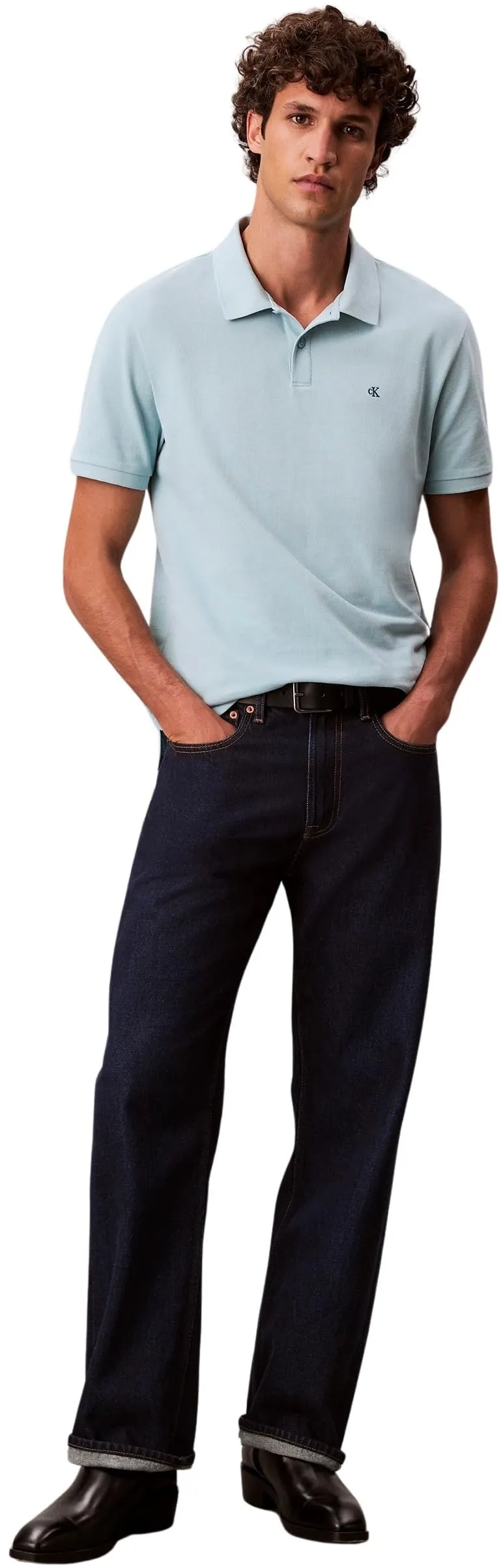 Calvin Klein Polo Maniche Corte Monogram Pique in Cotone, Blu (Stratosphere), M - immagine 5