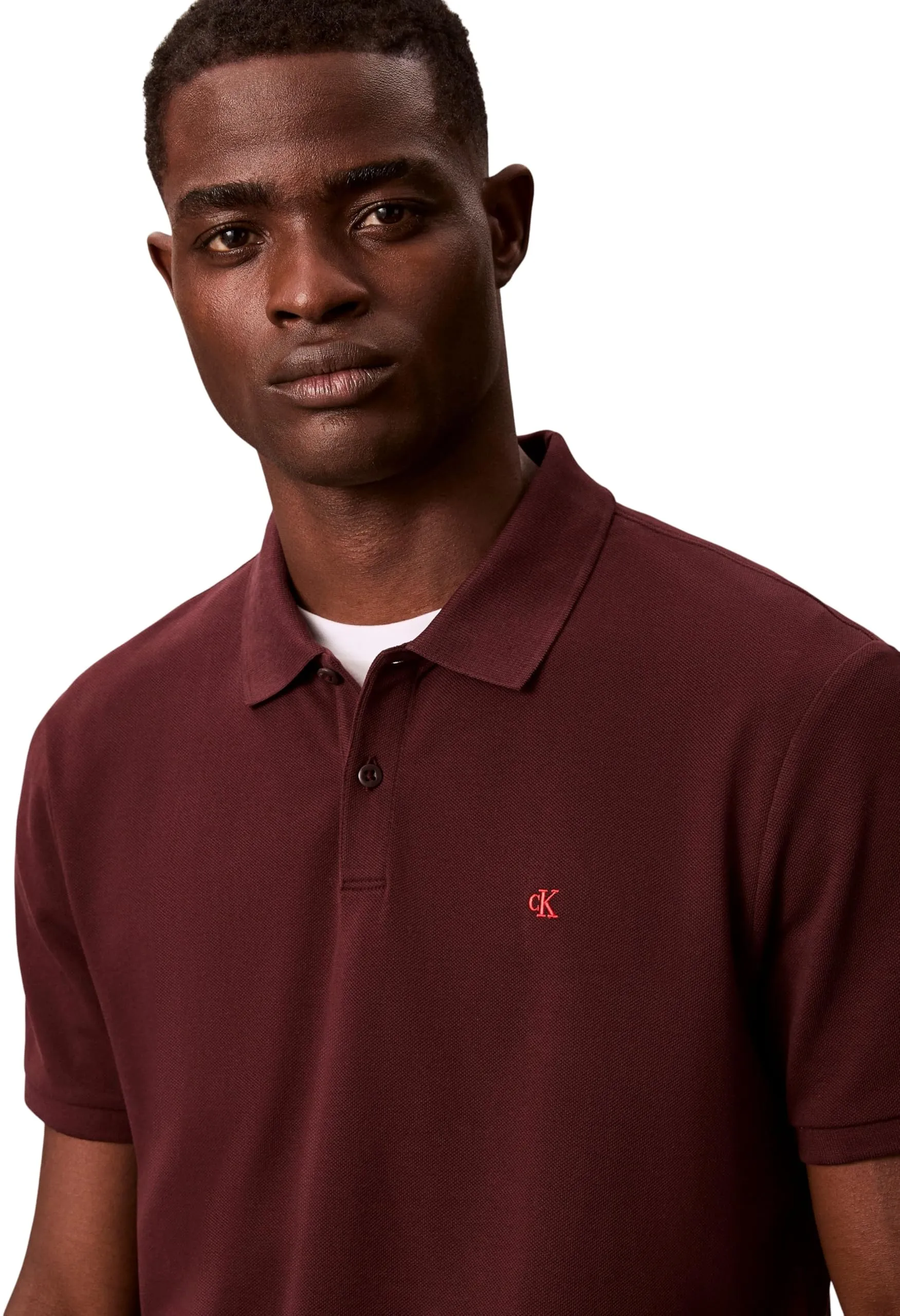 Calvin Klein Monogram Pique Cotton Short Sleeve Polo Shirt, Mocha Brown, XS - immagine 4