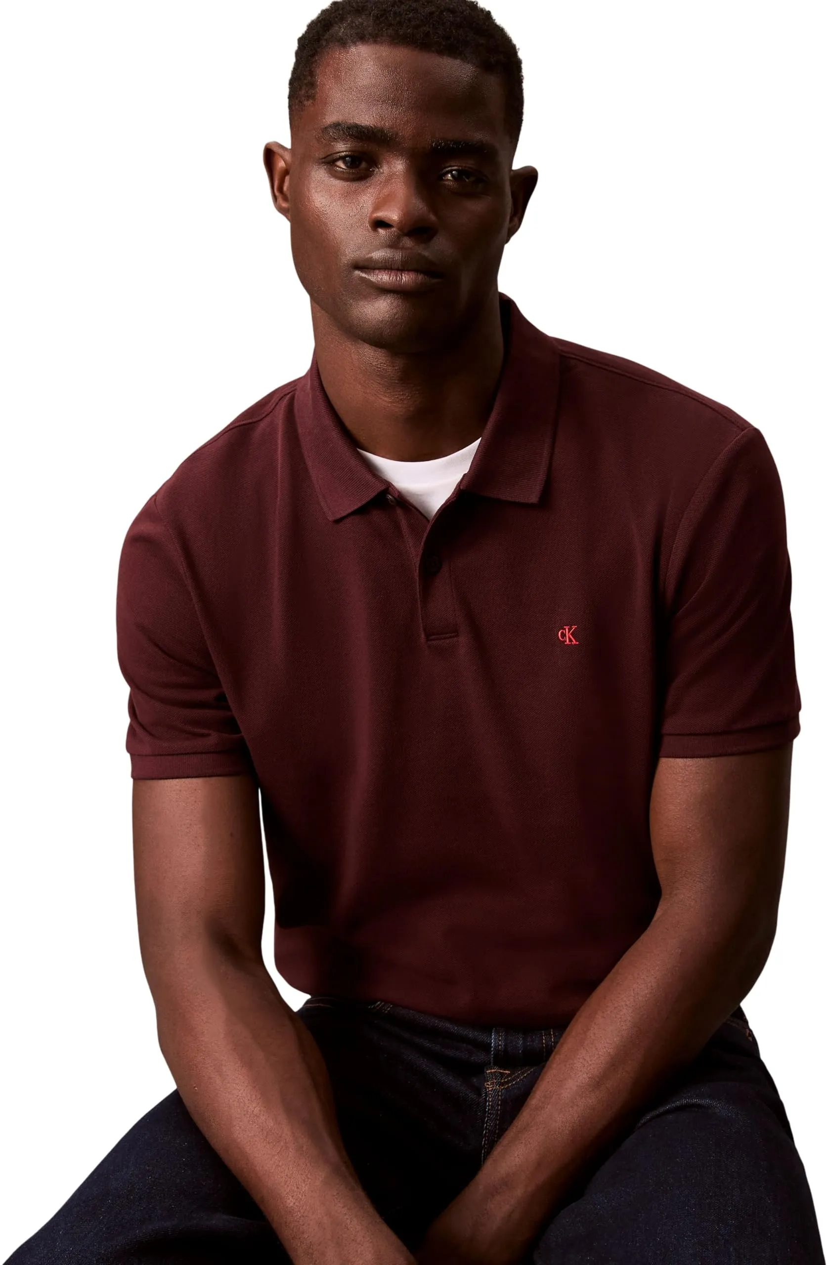 Calvin Klein Monogram Pique Cotton Short Sleeve Polo Shirt, Mocha Brown, XS - immagine 5