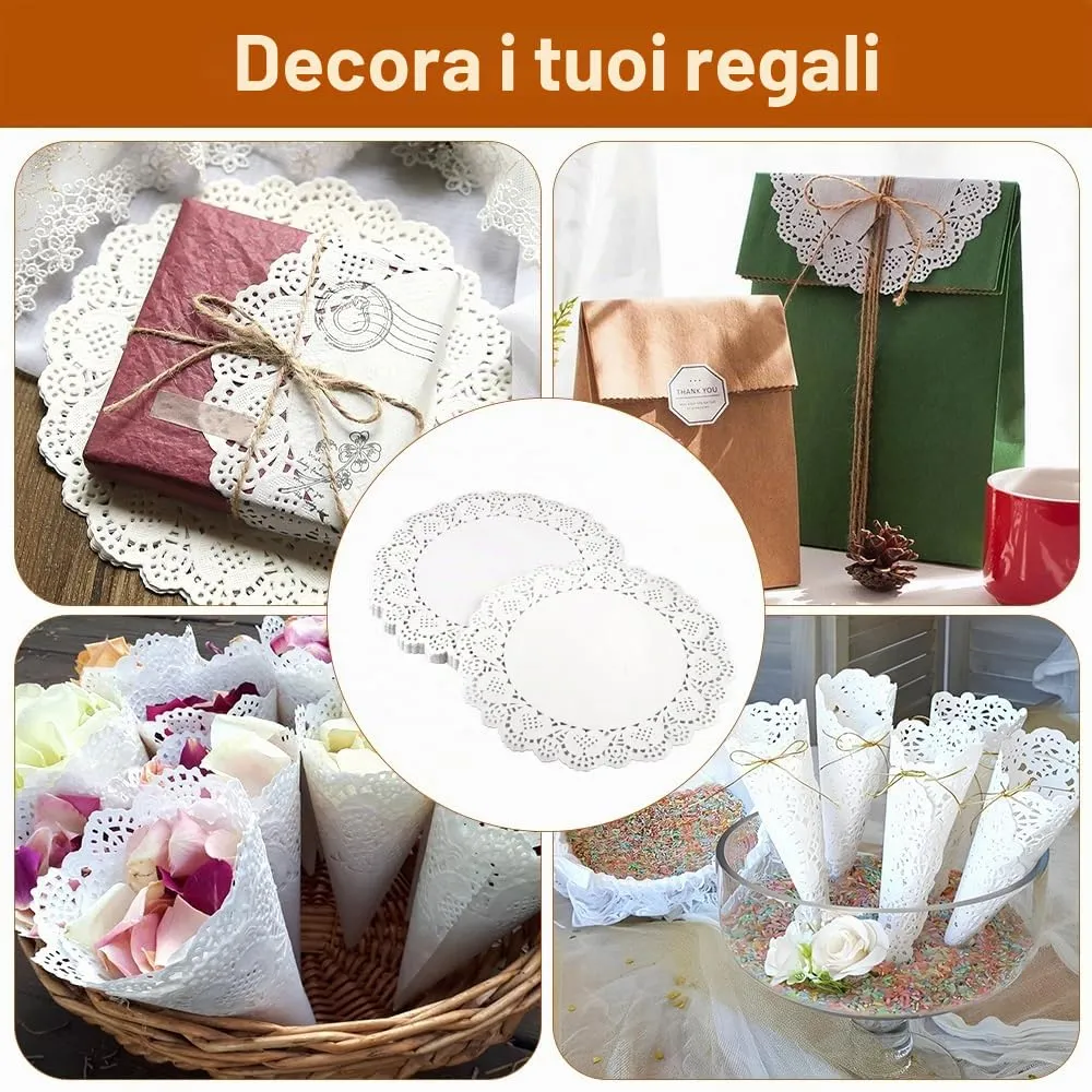 Zyren Centrini in Carta Pizzo Bianchi per Torte, 21 cm, 150 Pezzi - immagine 7