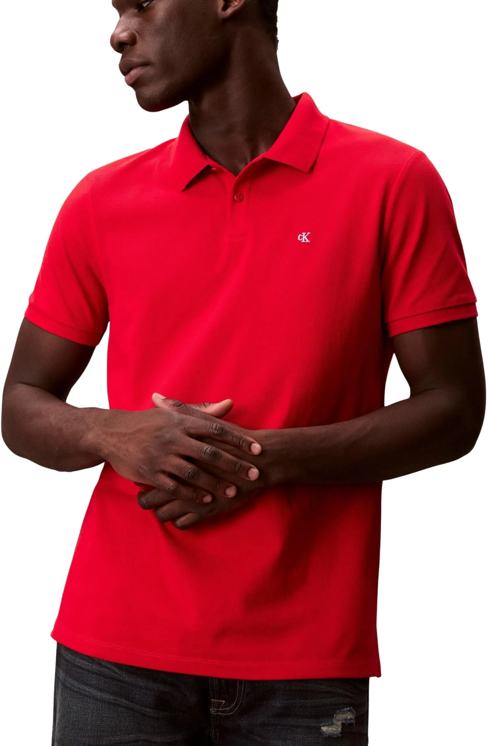 Calvin Klein Polo Maniche Corte Monogram Pique in Cotone, Adrenaline Rush, 2XL - immagine 5