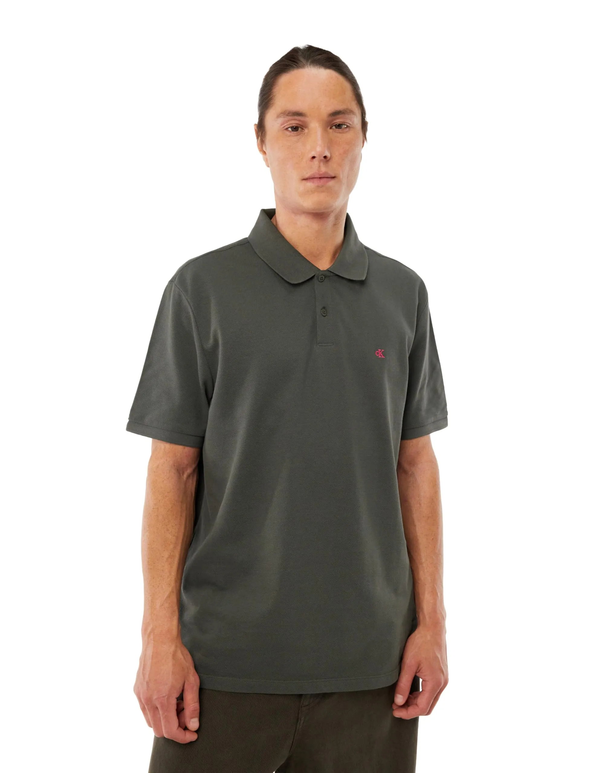 Calvin Klein Polo Uomo Monogram Pique in Cotone, Marrone (Beluga), XXL - immagine 1