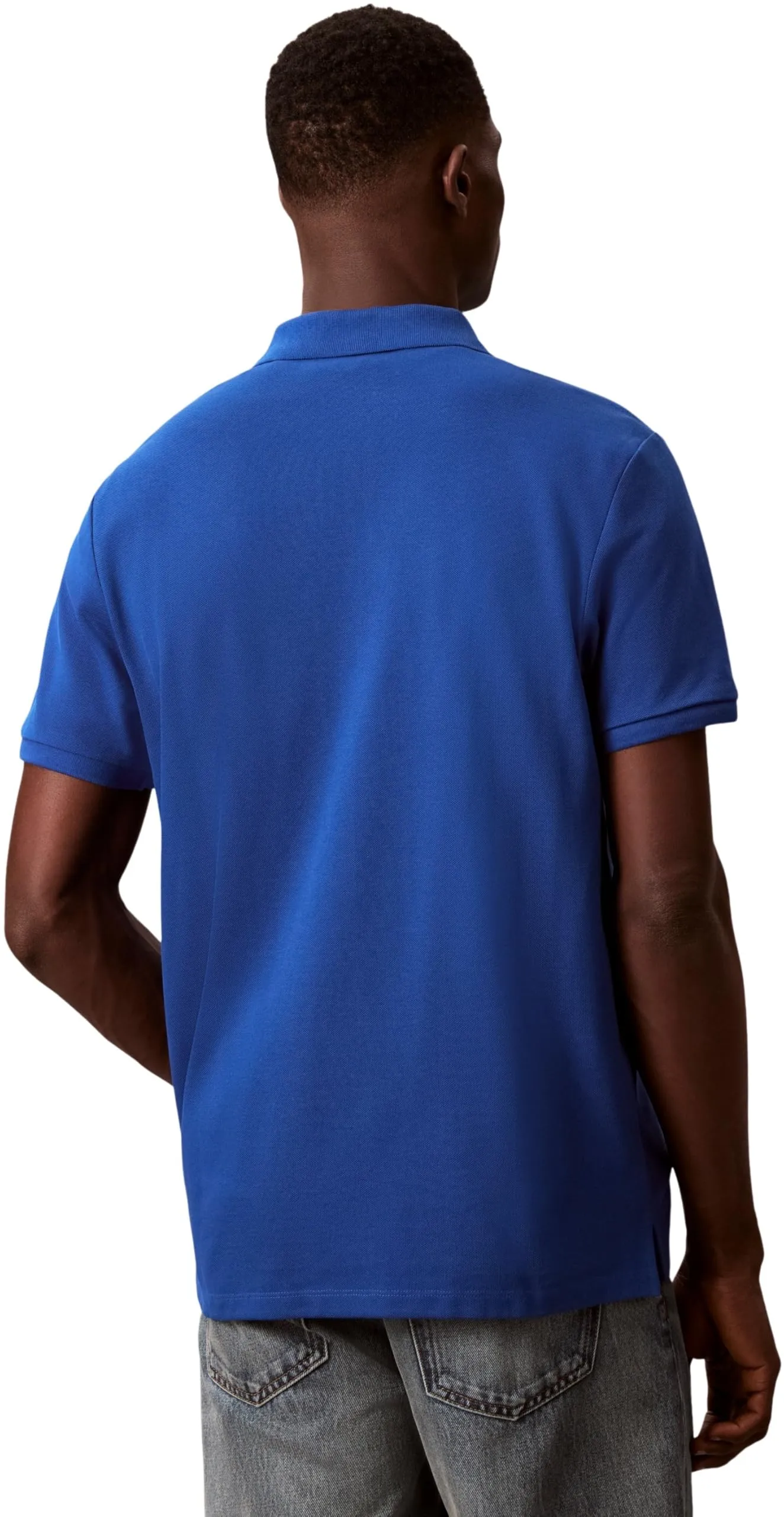 Calvin Klein Polo Monogram Pique in Cotone, Grigio Chase Blue, M - immagine 2