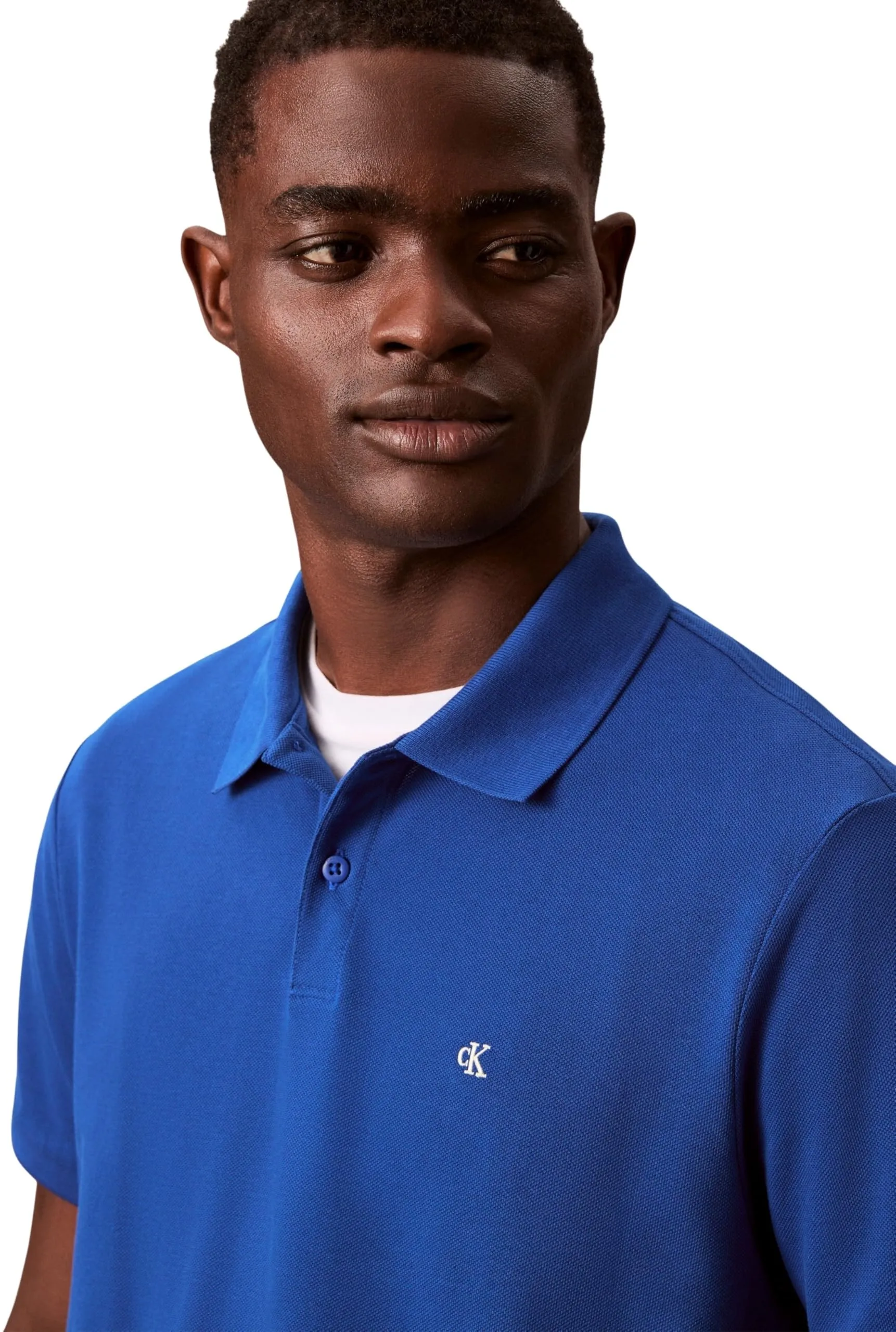 Calvin Klein Polo Monogram Pique in Cotone, Grigio Chase Blue, M - immagine 4