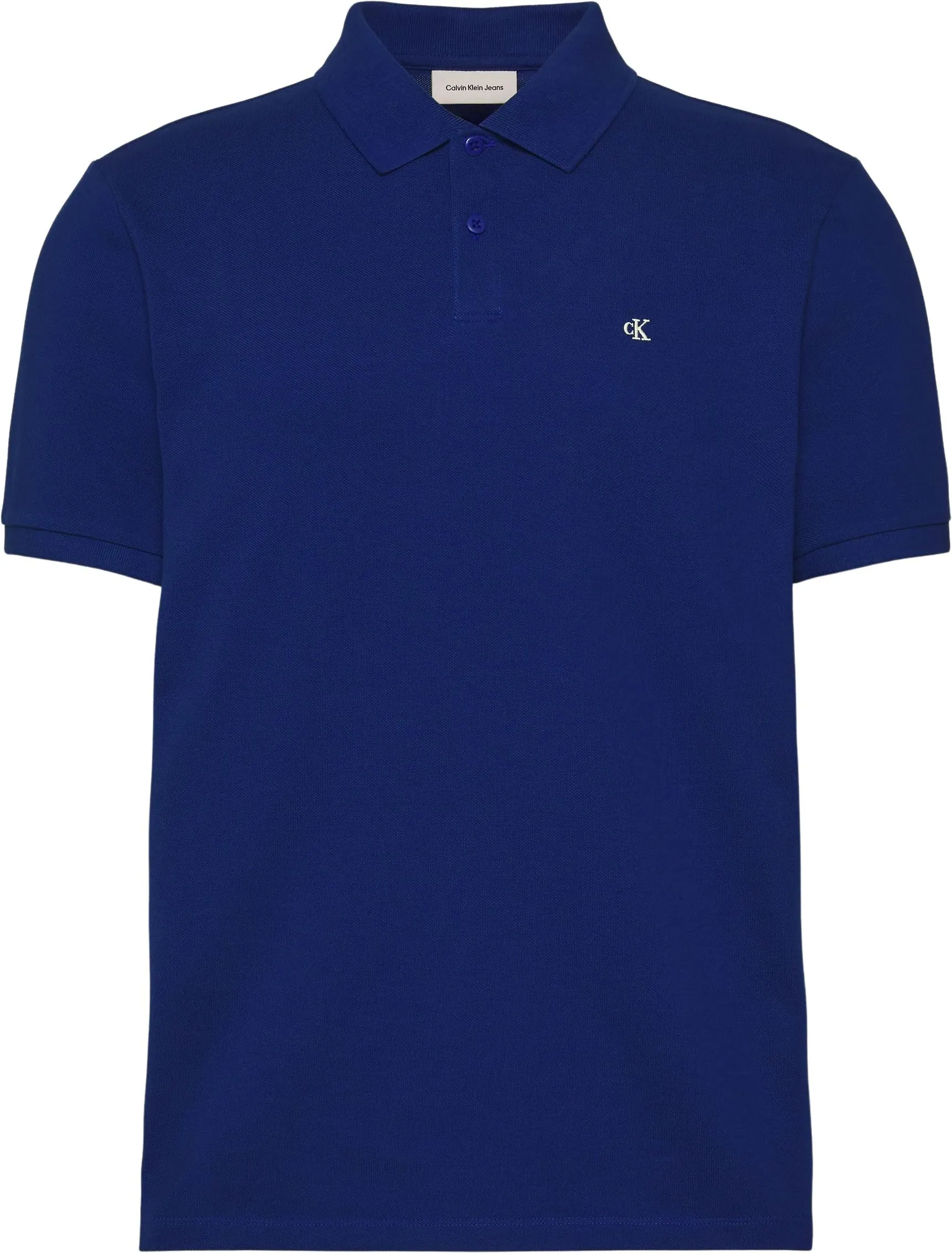 Calvin Klein Polo Monogram Pique in Cotone, Grigio Chase Blue, M - immagine 6