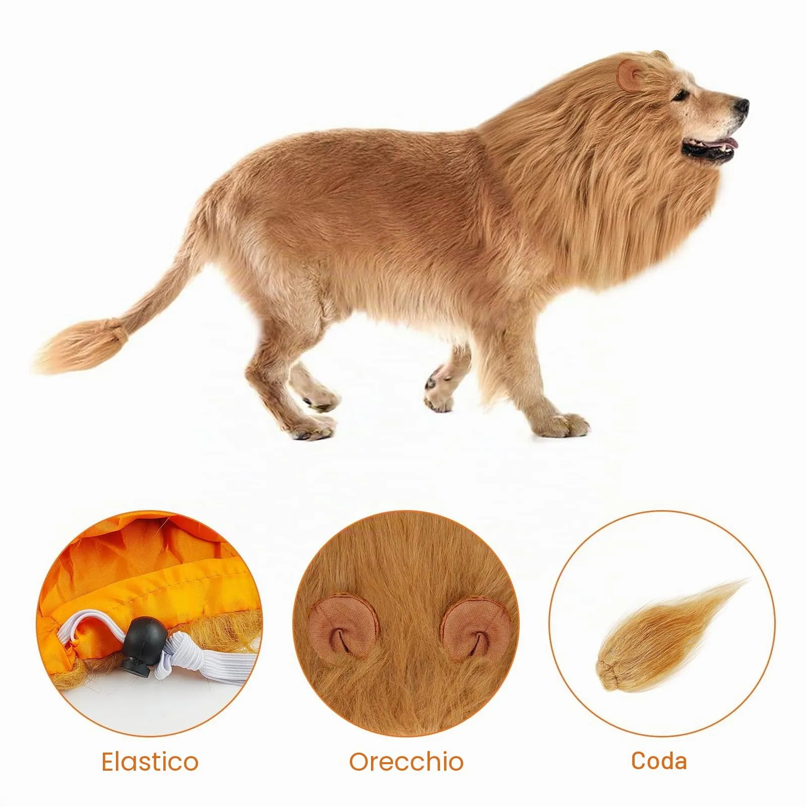 Huahuanghui Costume Criniera di Leone con Orecchie per Cani, Large, Giallo-Marrone - immagine 7