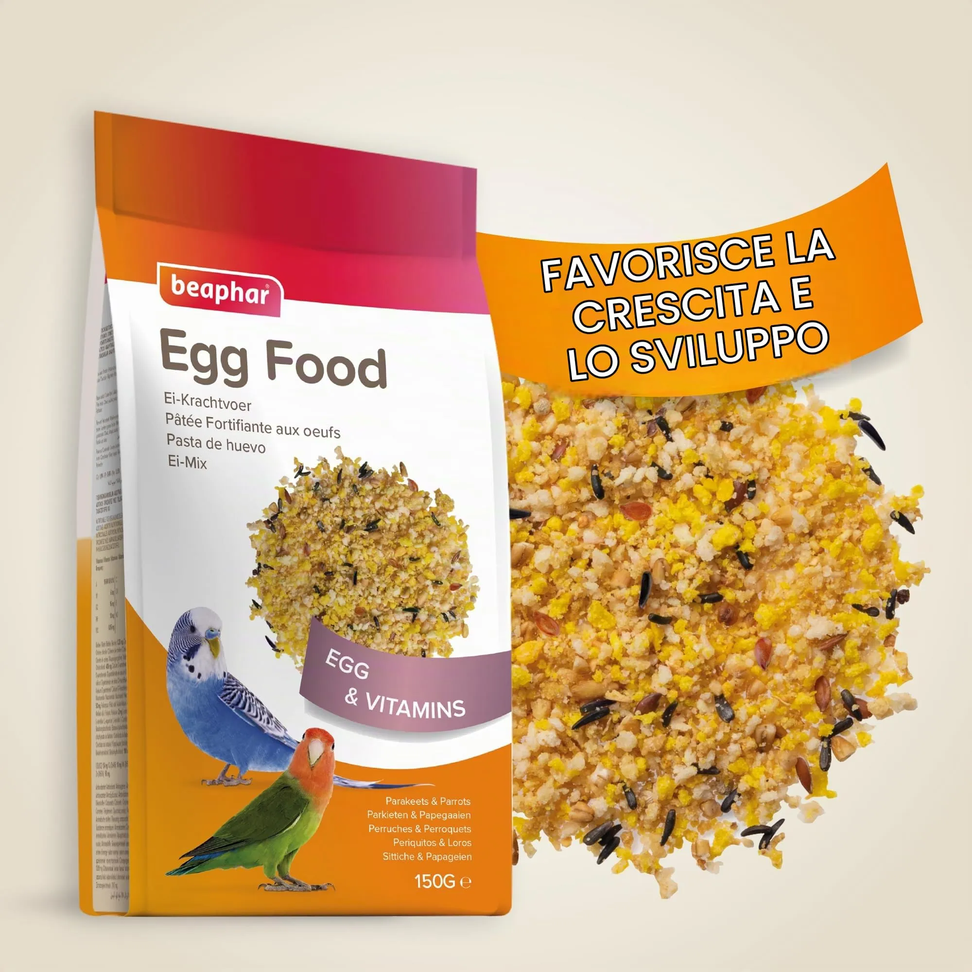 Beaphar Pasta Uovo per Periquiti, Agapornis e Piccole Cotorre, 150g - immagine 5