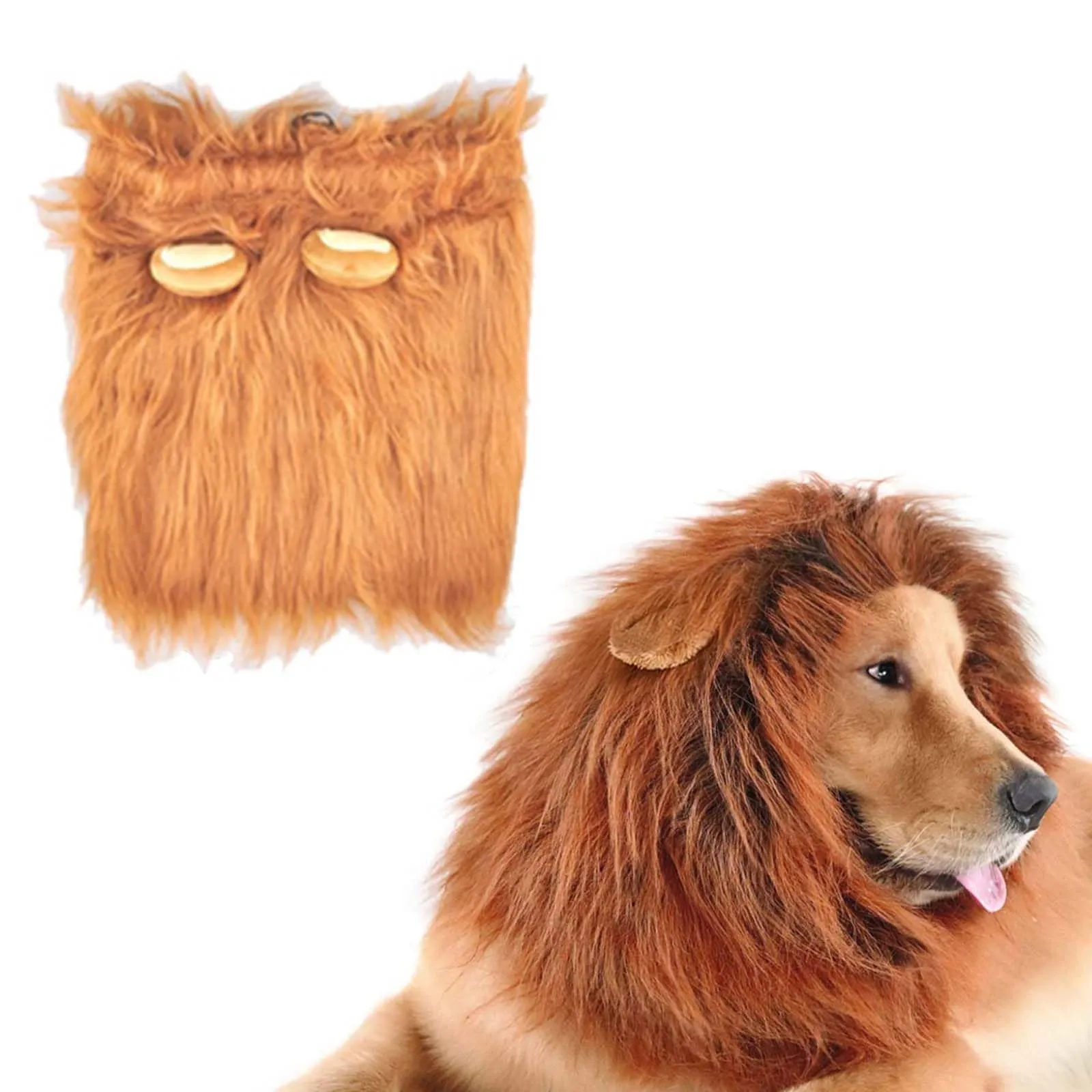 VIDSTW Criniera di Leone per Cane con Orecchie Realistiche, Costume Cosplay Regolabile (Bruno-Rossastro) - immagine 1