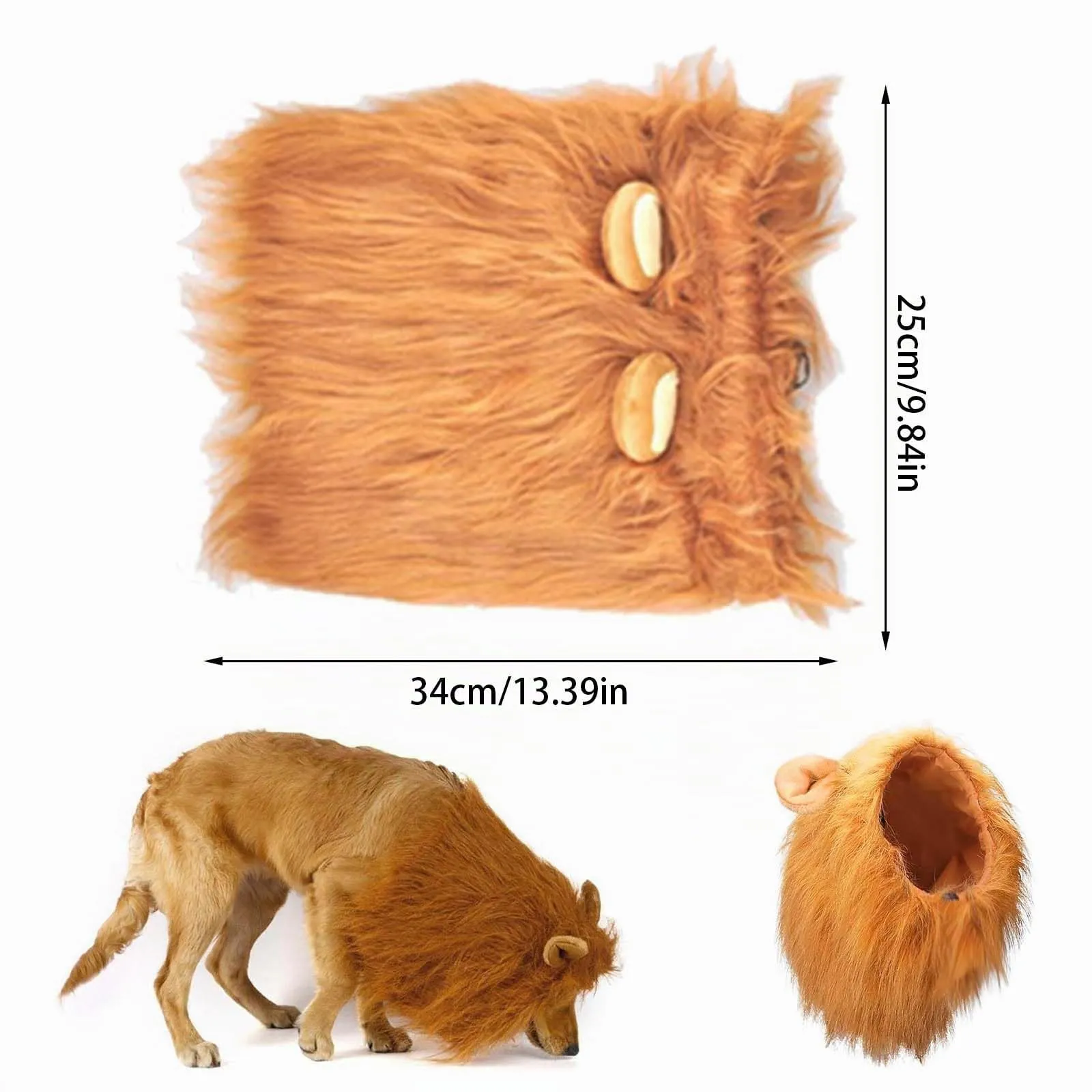 VIDSTW Criniera di Leone per Cane con Orecchie Realistiche, Costume Cosplay Regolabile (Bruno-Rossastro) - immagine 2