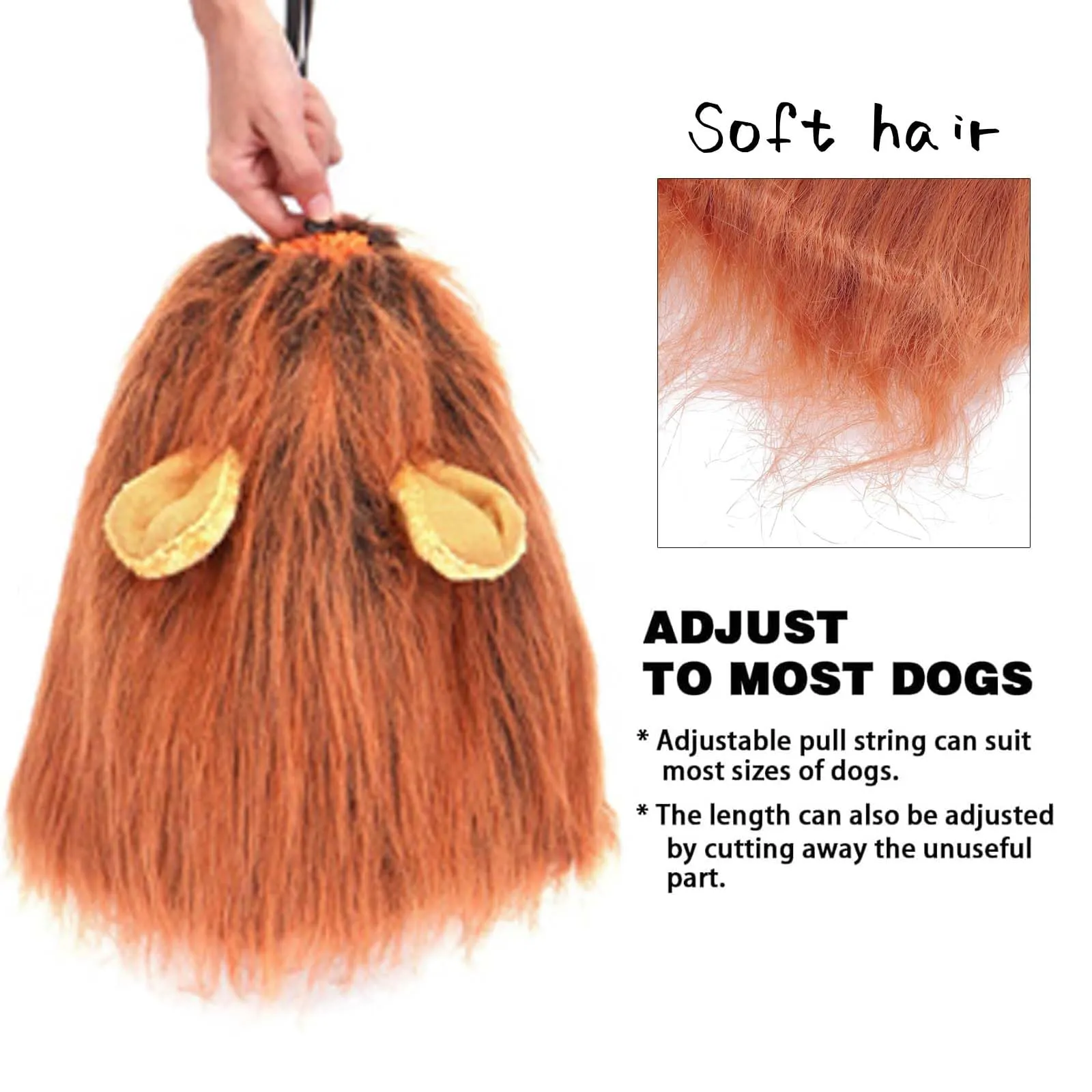VIDSTW Criniera di Leone per Cane con Orecchie Realistiche, Costume Cosplay Regolabile (Bruno-Rossastro) - immagine 3