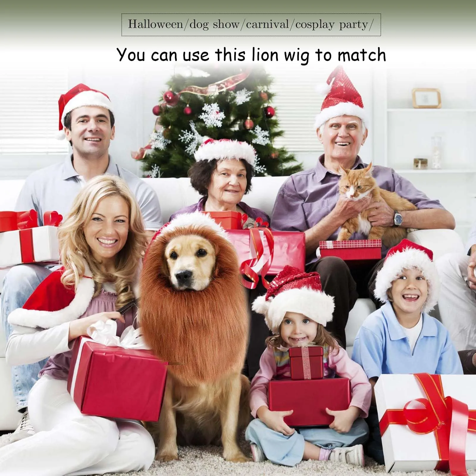 VIDSTW Criniera di Leone per Cane con Orecchie Realistiche, Costume Cosplay Regolabile (Bruno-Rossastro) - immagine 8