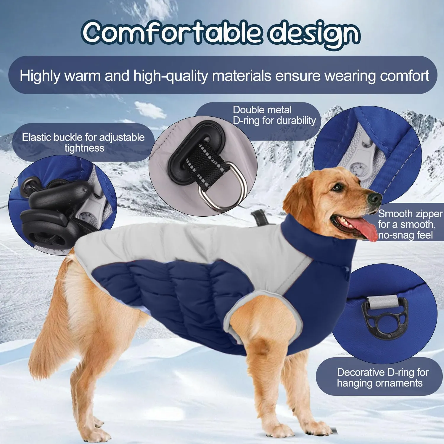 SRJEQC Cappotto per Cani Grande Riflettente Impermeabile, Blu Navy 5XL - immagine 2