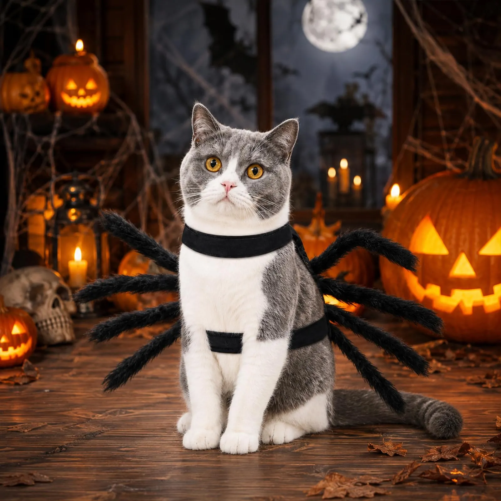 Huanmin Costume da ragno per cani di piccola taglia e gatti, regolabile, in feltro, nero - immagine 3