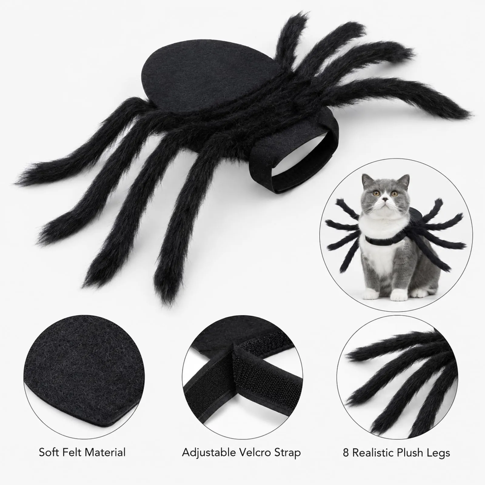 Huanmin Costume da ragno per cani di piccola taglia e gatti, regolabile, in feltro, nero - immagine 4