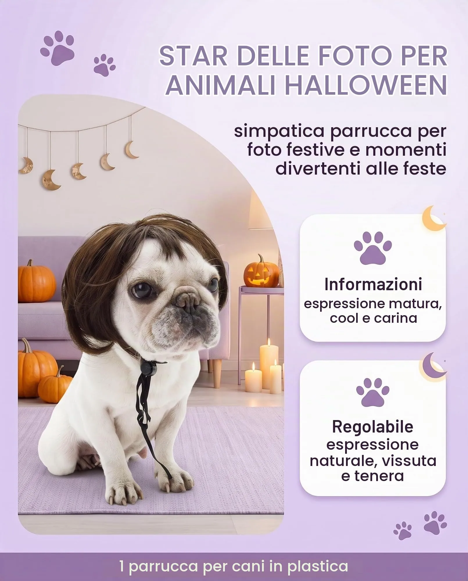 XUKZIMA Parrucca per Cane in Plastica, Costume per Pit Bull, Taglia Piccola/Media - immagine 2