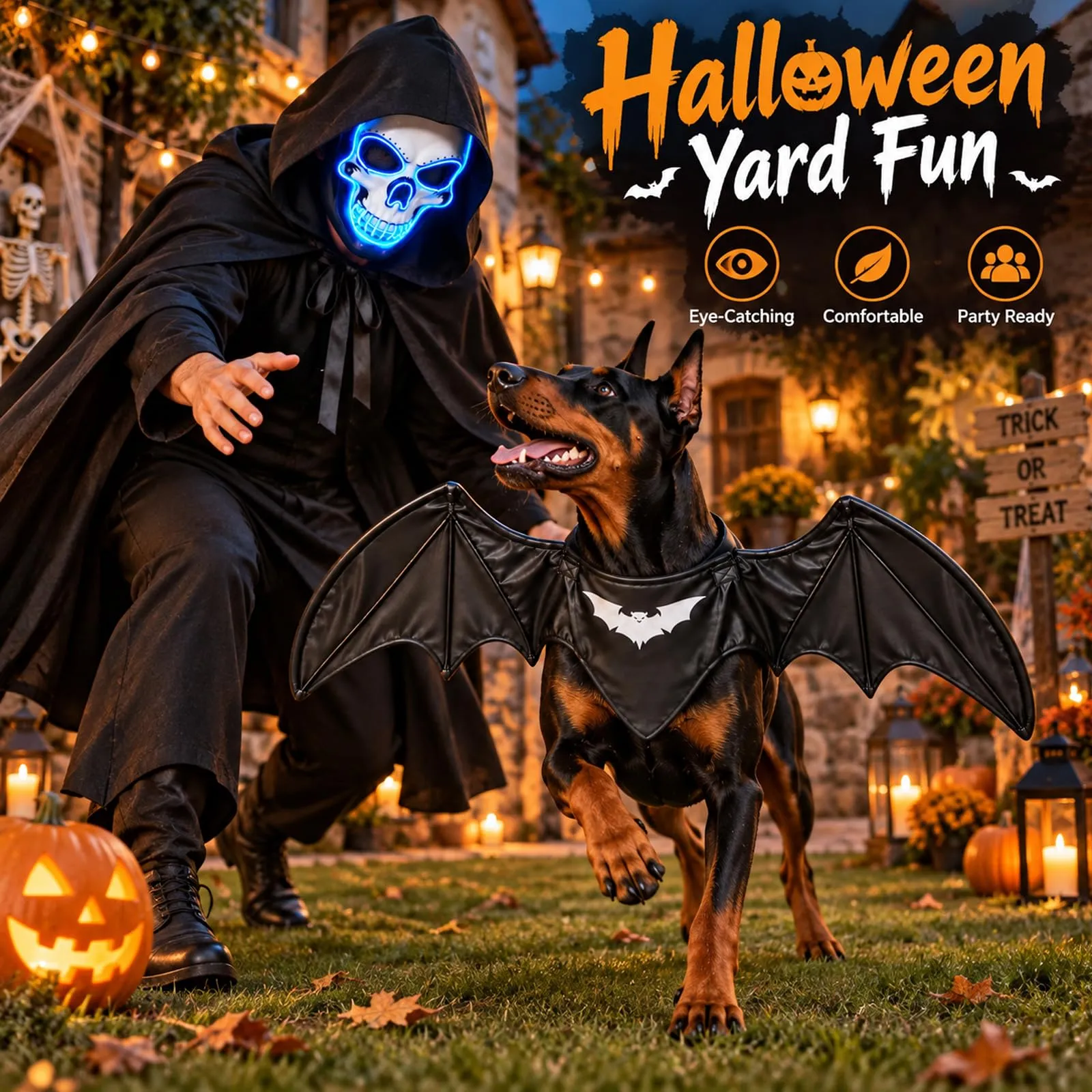 LIBRNTY Ali di Pipistrello Costume per Cani, Nero U005 - immagine 5