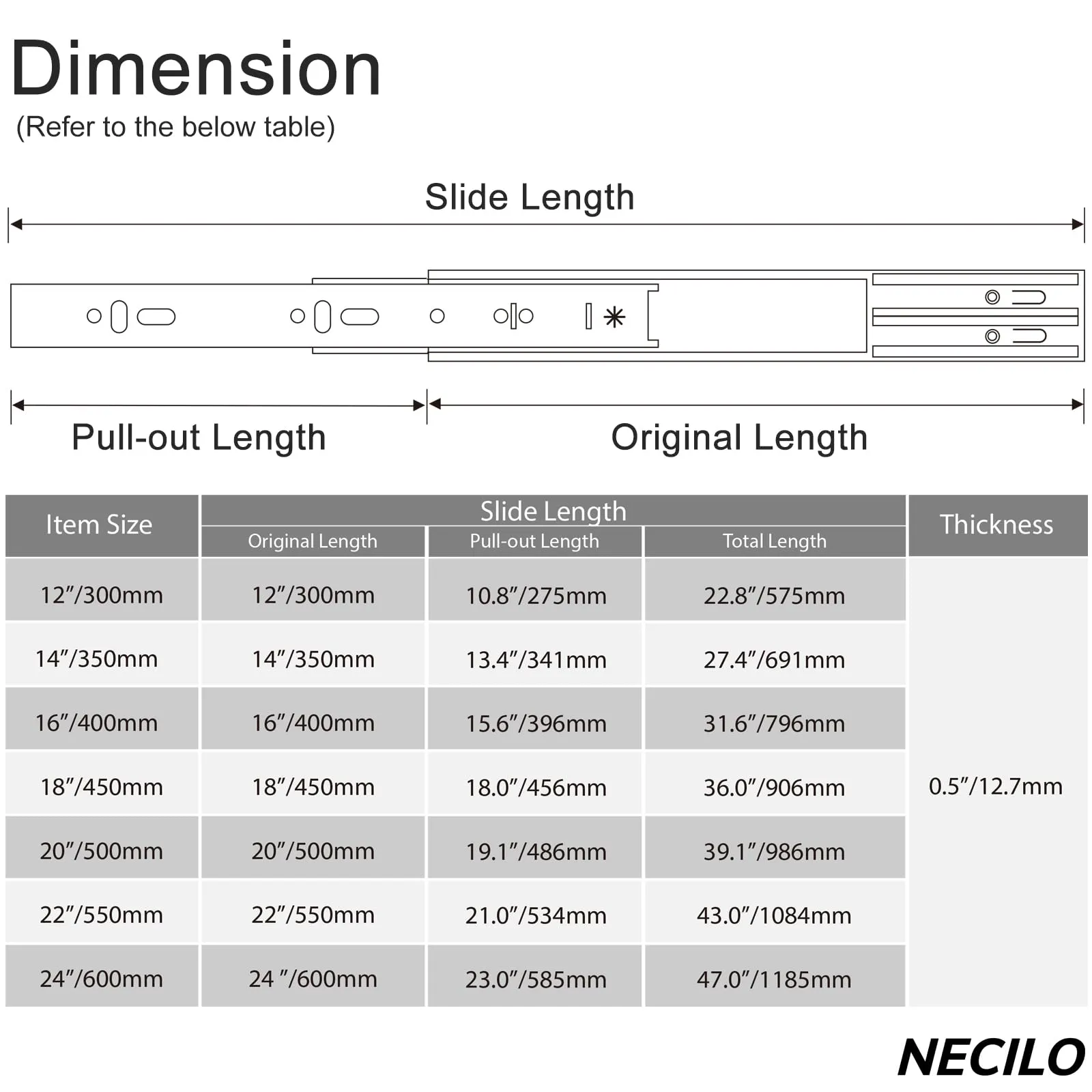 NECILO Guide Ammortizzate per Cassetti in Acciaio Inox, 500 mm, Estrazione Totale - immagine 3