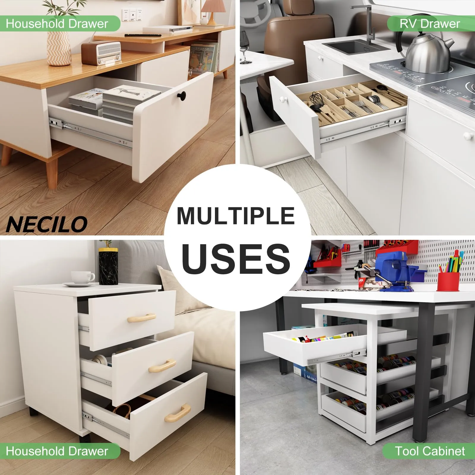 NECILO Guide Ammortizzate per Cassetti in Acciaio Inox, 500 mm, Estrazione Totale - immagine 7