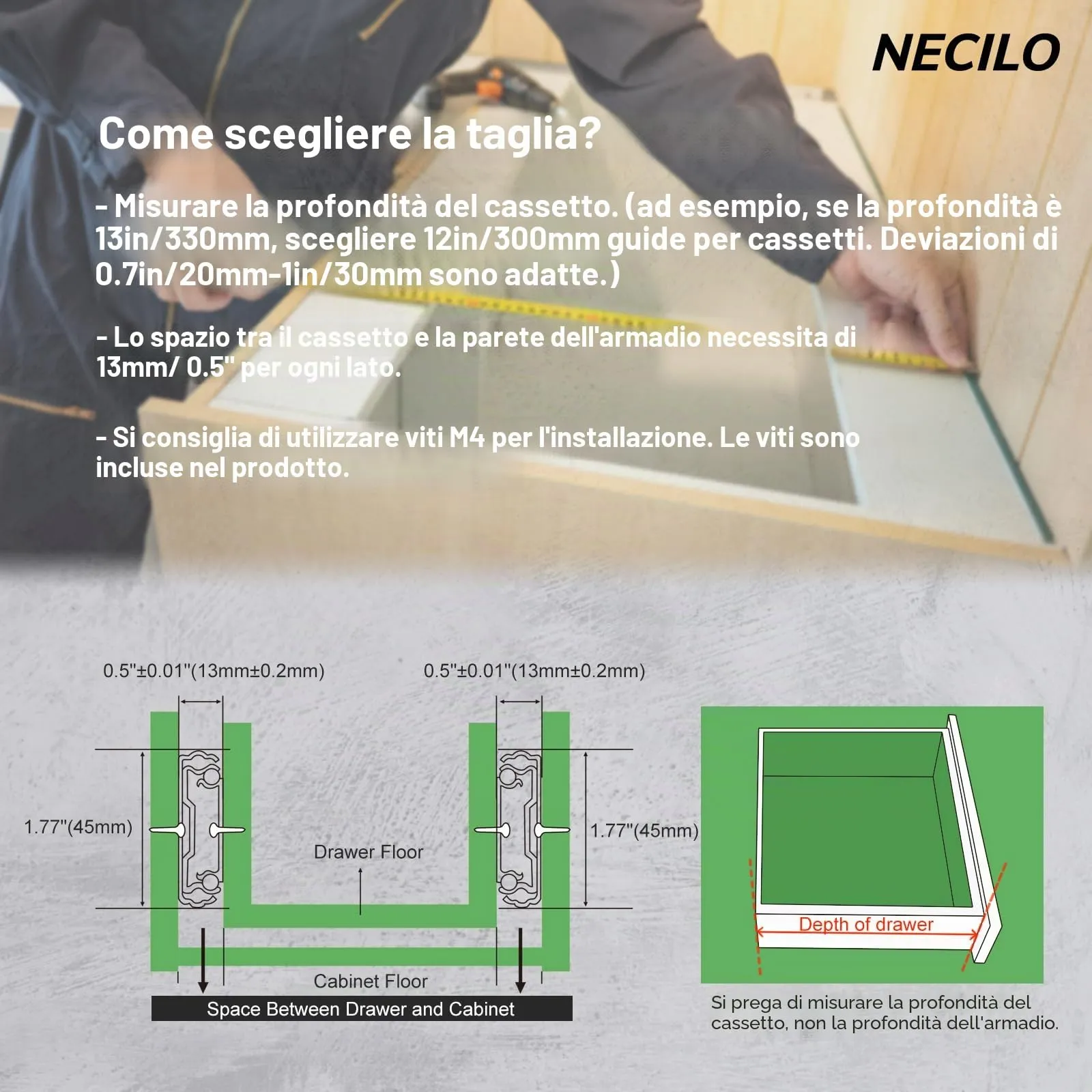 NECILO Guide Push-to-Open per Cassetti in Acciaio Inox, 500 mm, Estrazione Totale - immagine 6