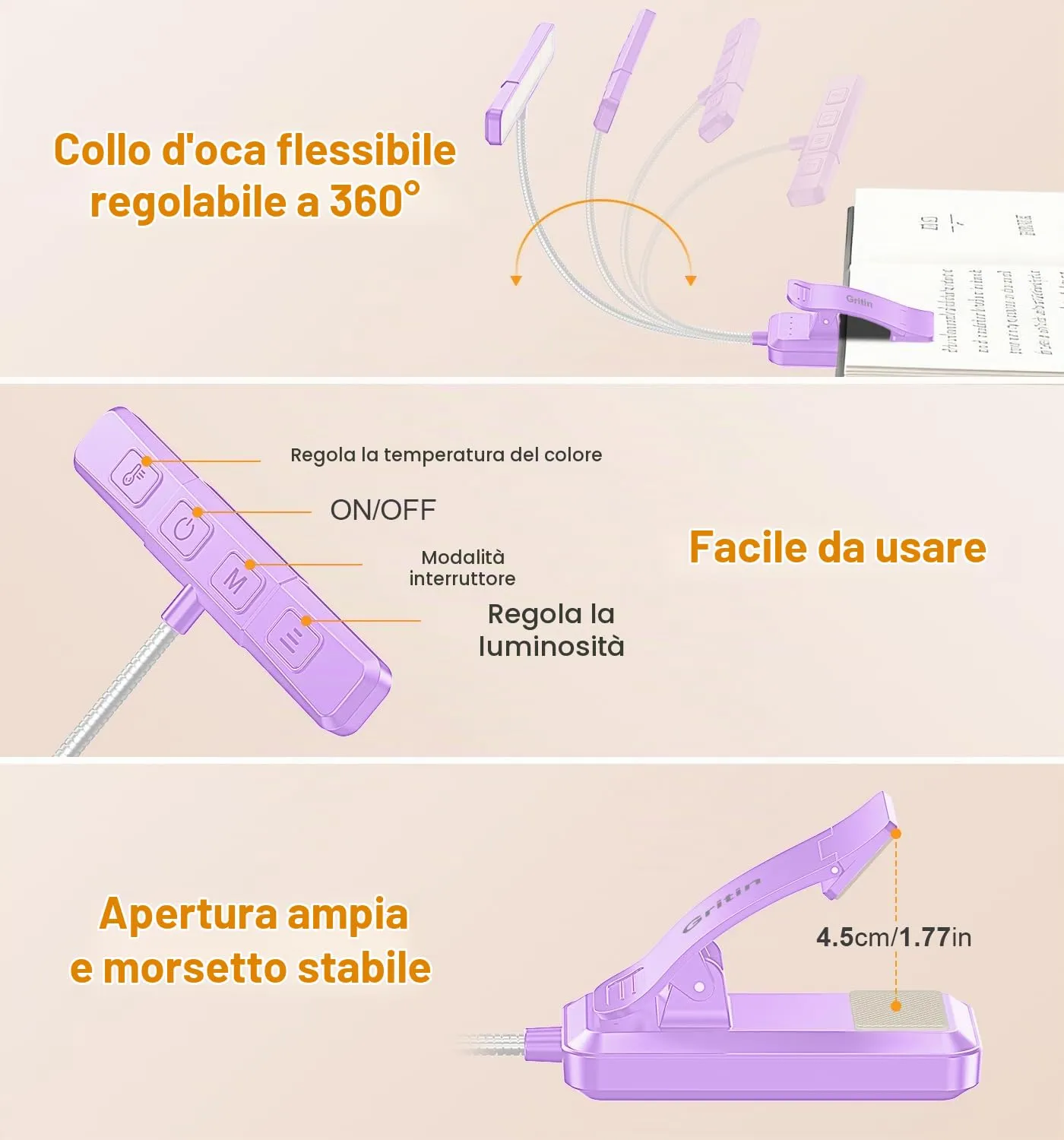Gritin 2026 Luce per Lettura Libri a Letto, 32 LED Spettro Completo - immagine 8