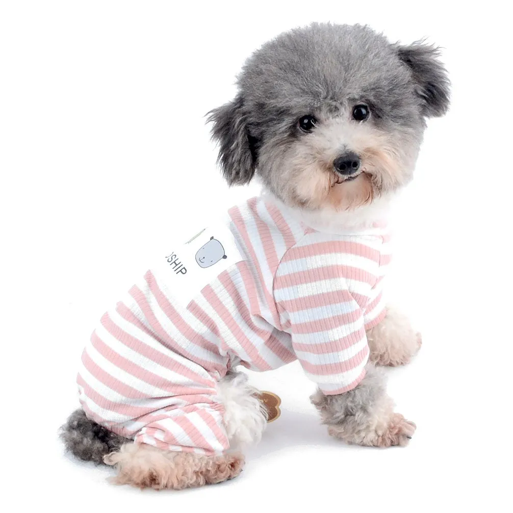 Ranphy Pigiama a righe in cotone per cani e gatti di piccola taglia, Rosa, Taglia M - immagine 2