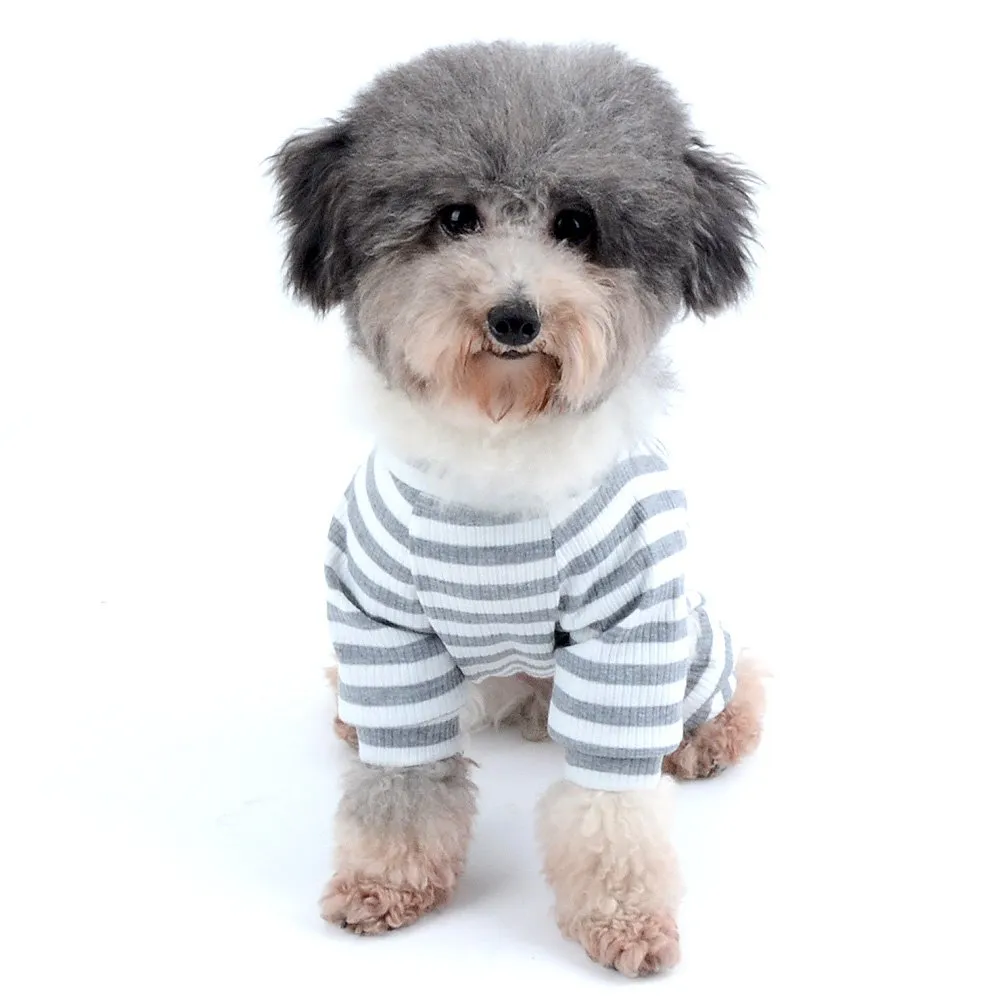 Ranphy Pigiama a righe per cani e gatti in cotone, Grigio, Taglia XL - immagine 7