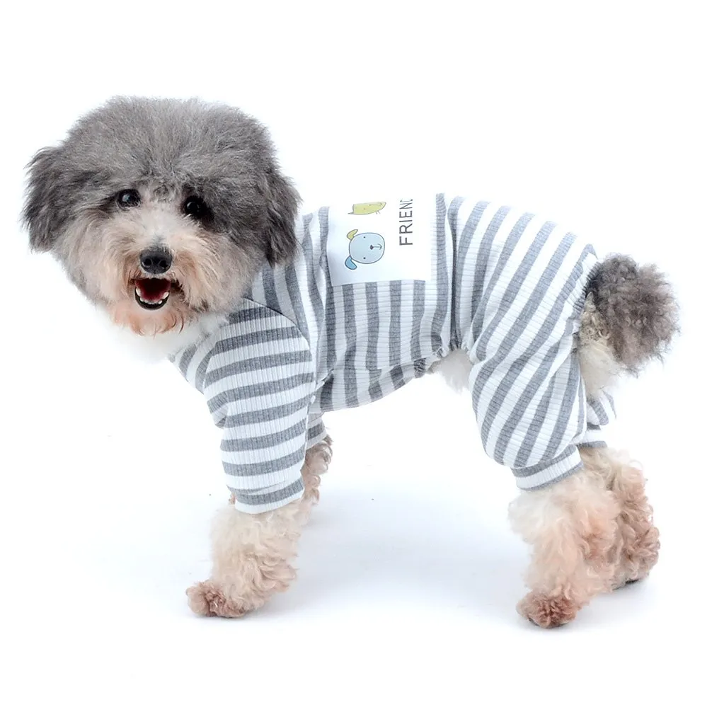 Ranphy Pigiama a righe in cotone per cani di piccola taglia e gatti, Grigio, Taglia M - immagine 6