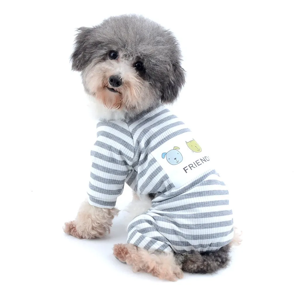 Ranphy Pigiama a righe in cotone per cani e gatti di piccola taglia, grigio - immagine 1