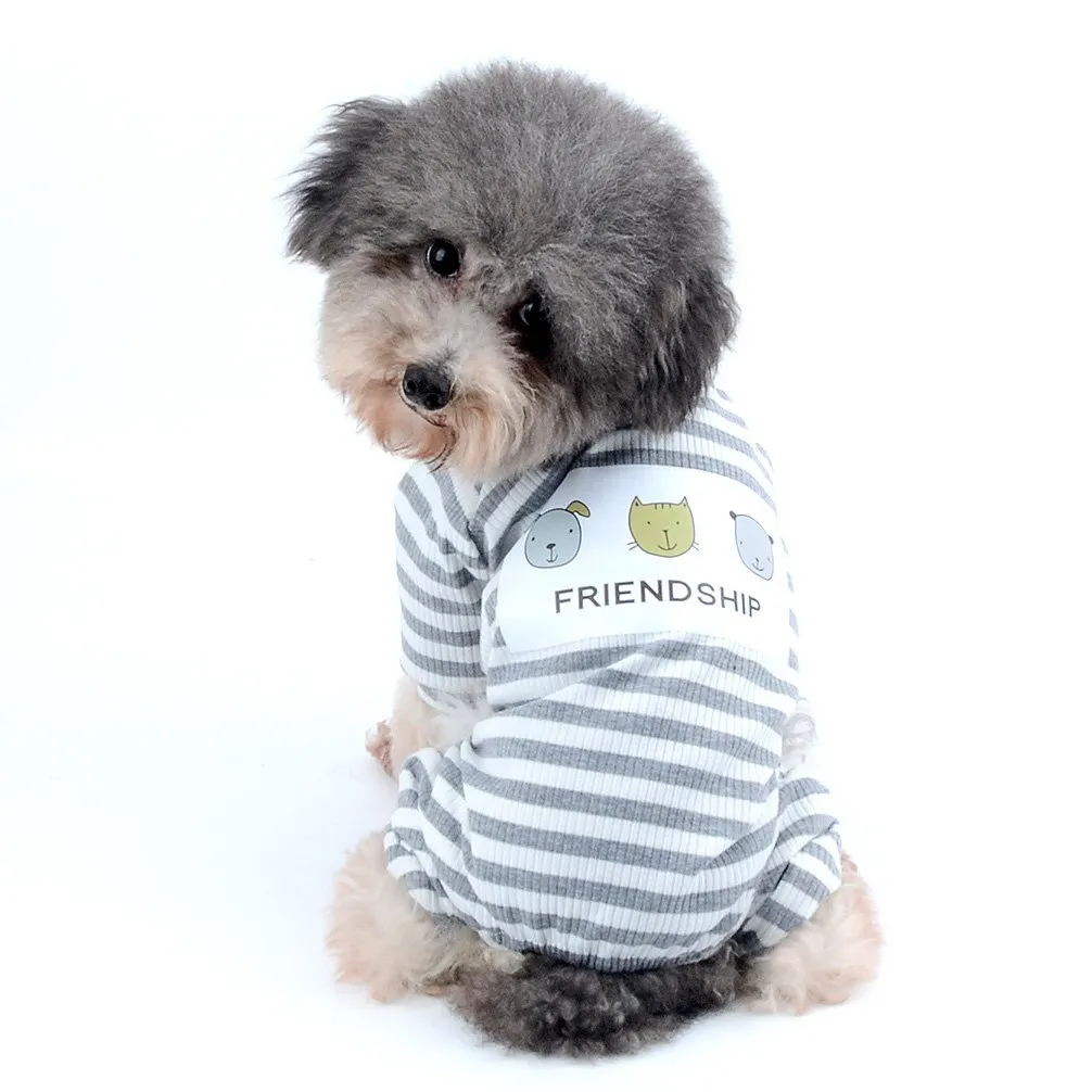 Ranphy Pigiama a righe in cotone per cani e gatti di piccola taglia, grigio - immagine 2