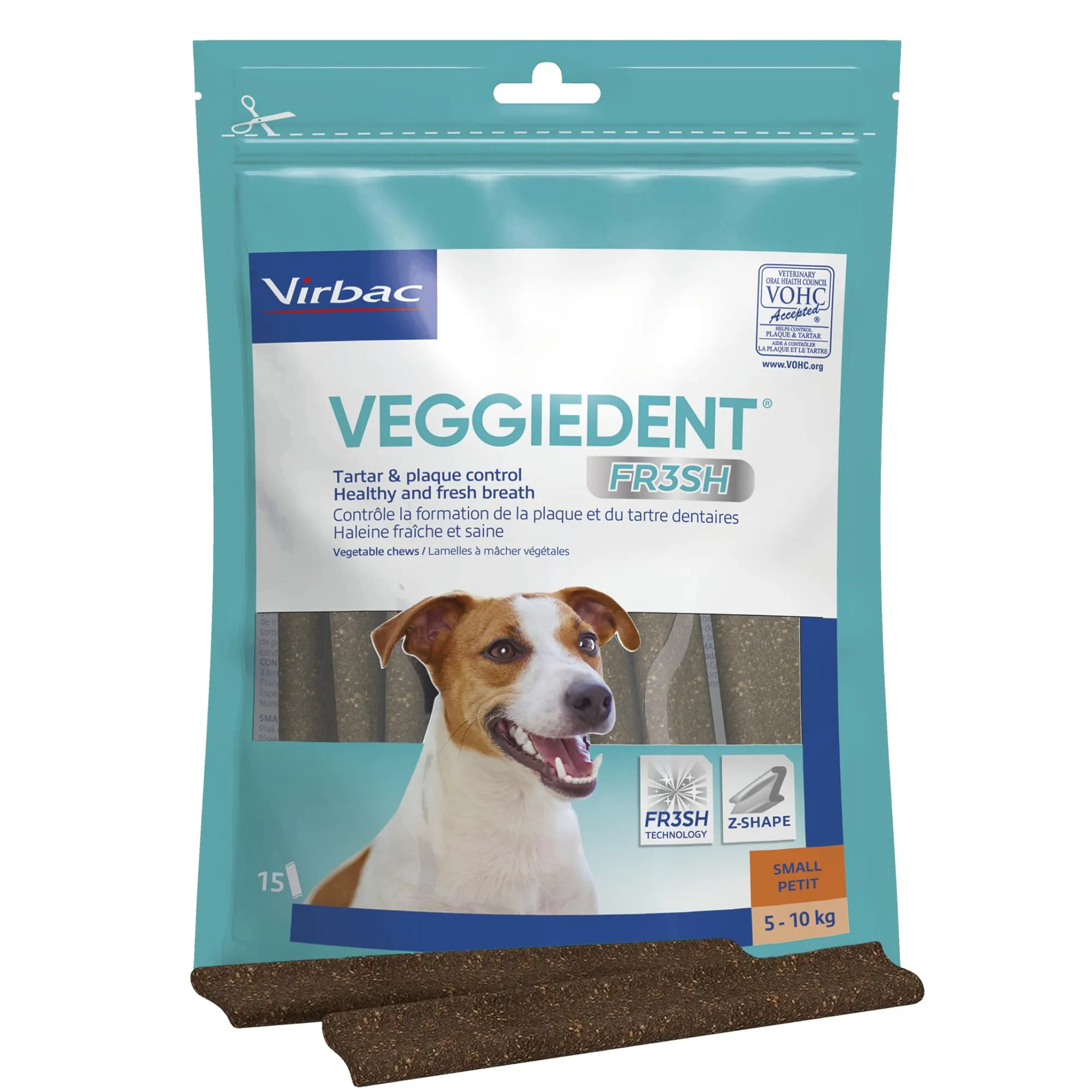 Virbac VeggieDent FR3SH Dental Chews for Dogs, Small (5-10kg) - immagine 1