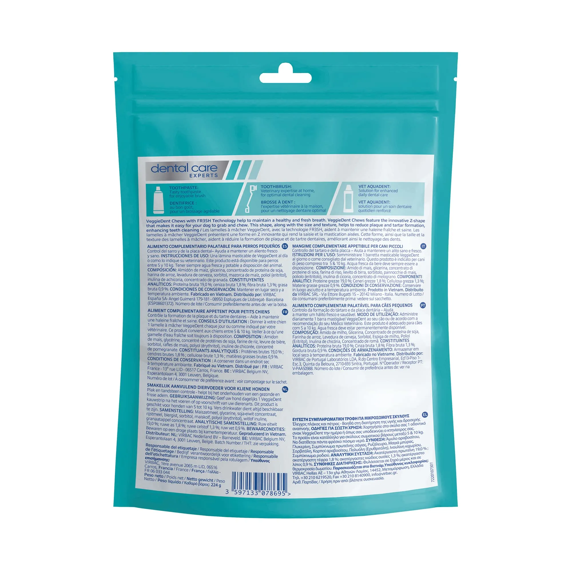Virbac VeggieDent FR3SH Dental Chews for Dogs, Small (5-10kg) - immagine 4