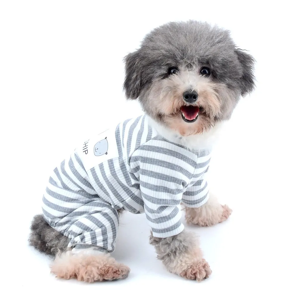 Ranphy Pigiamino a righe in cotone per cani di piccola taglia e gatti, Grigio, XXL - immagine 3