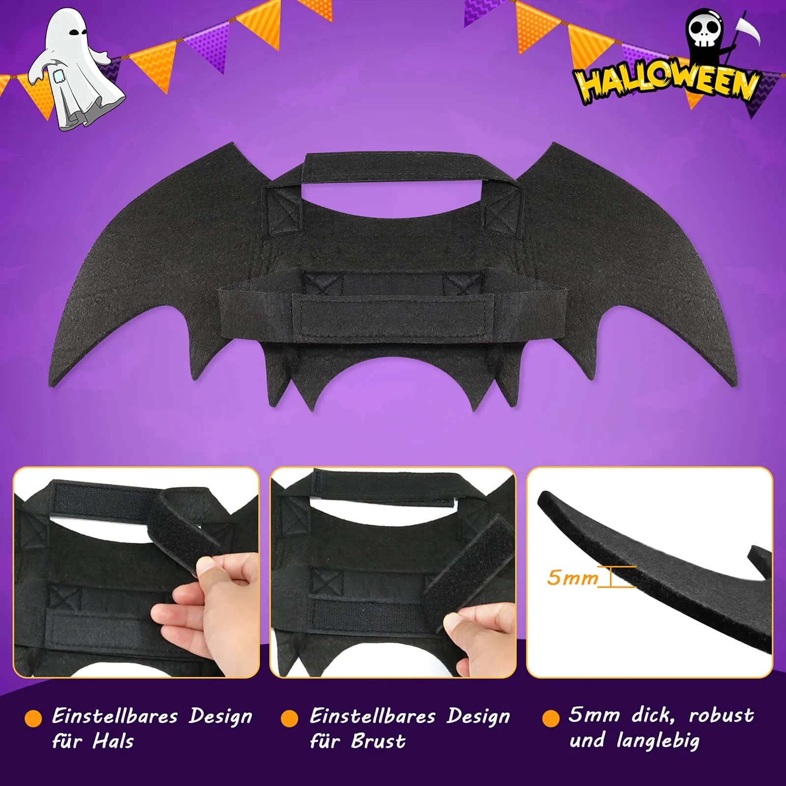 RANYPET Costume Ali da Pipistrello per Cani e Gatti, Taglia M - immagine 4